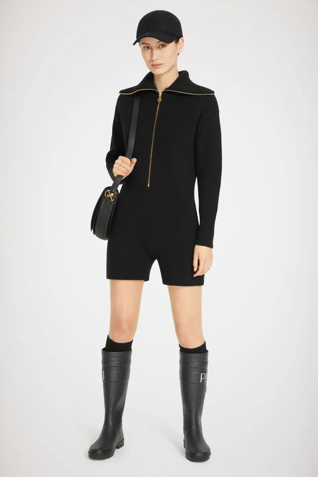 Patou playsuit combishort maille laine Merinos noire zip