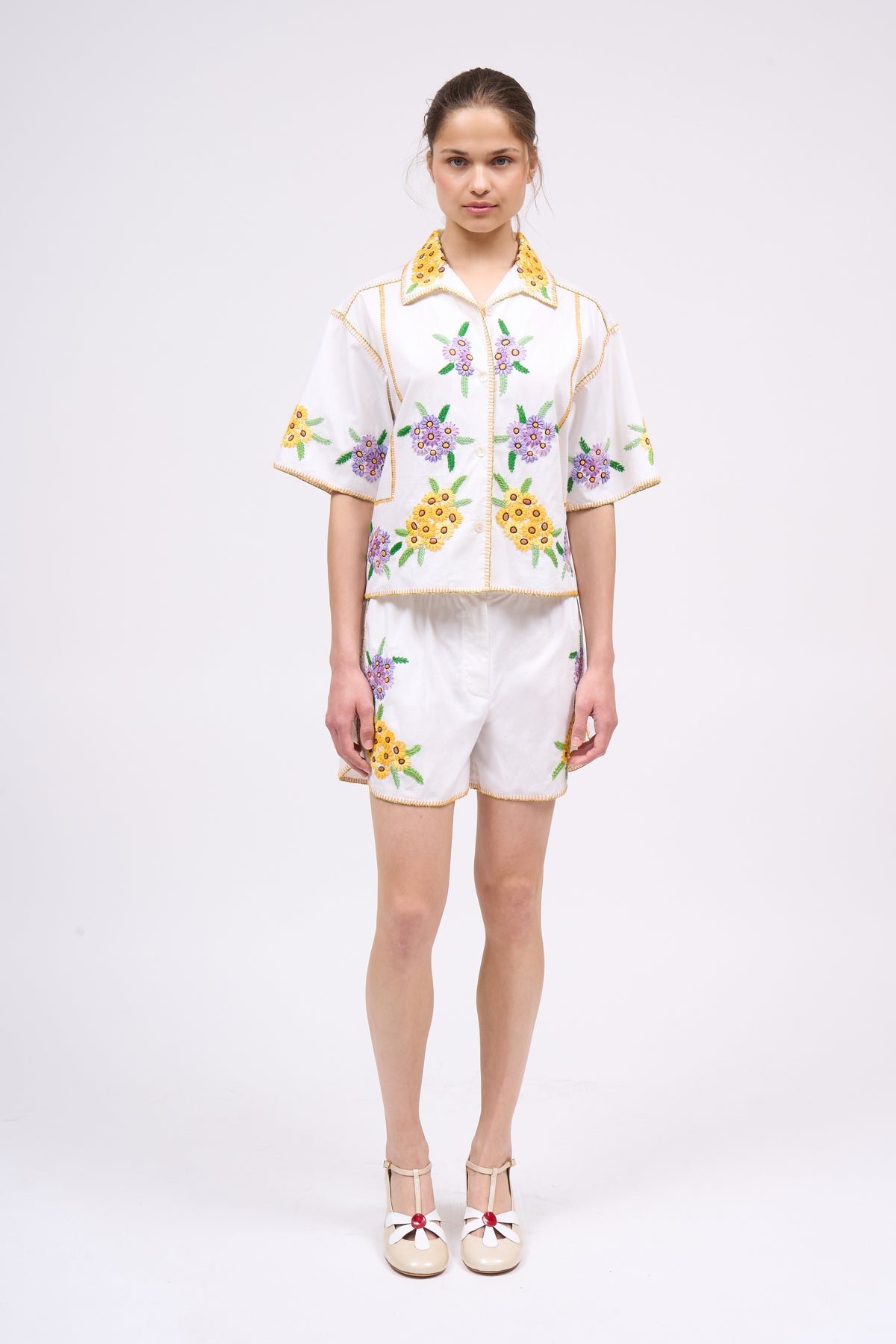 Paul & Joe Plagiste short popeline coton brodé blanc