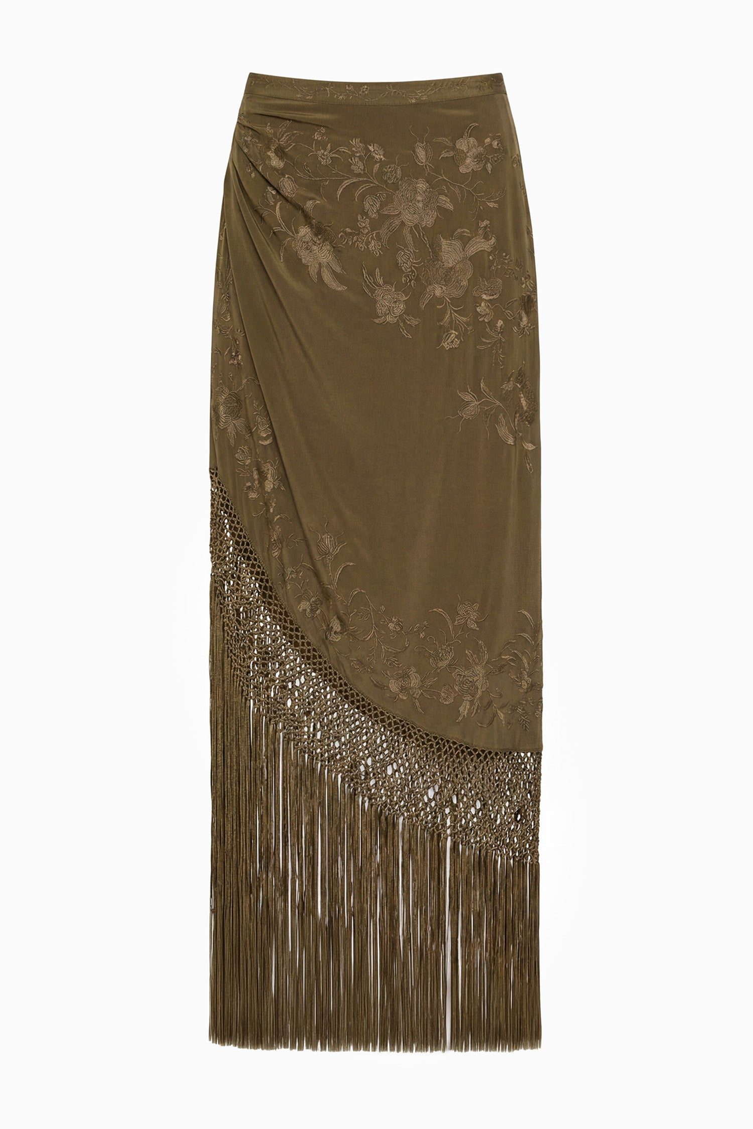 Ulla Johnson Lark FA260300 jupe soie Malachite midi brodée
