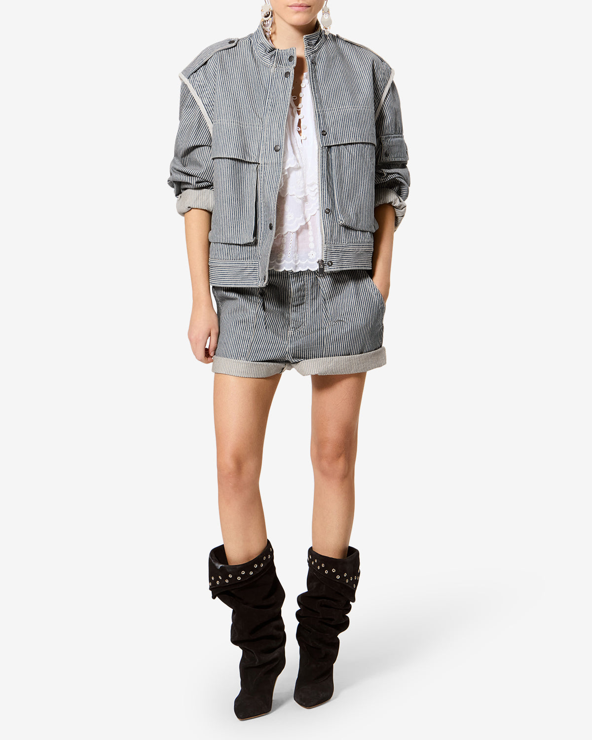 Isabel Marant Edany veste coton bleu-blanc