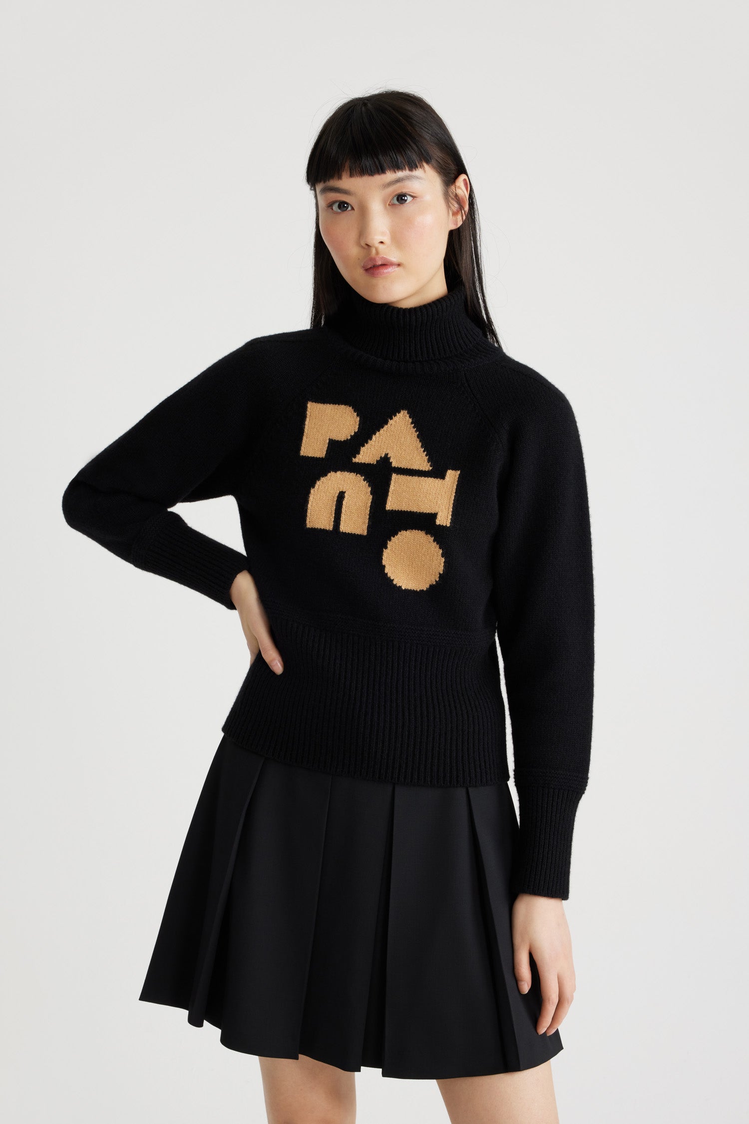 Patou KN193 pull col roulé Noir laine cachemire