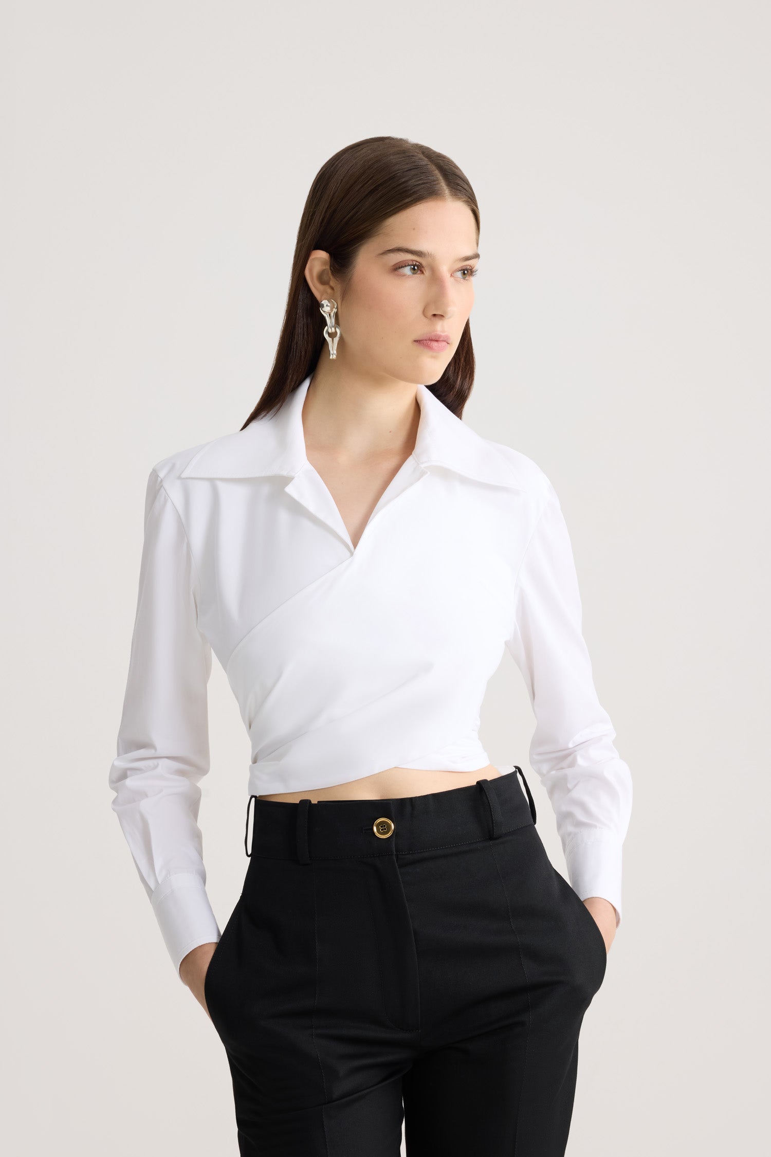 Patou TO168 Top coton bio blanc manches longues col V