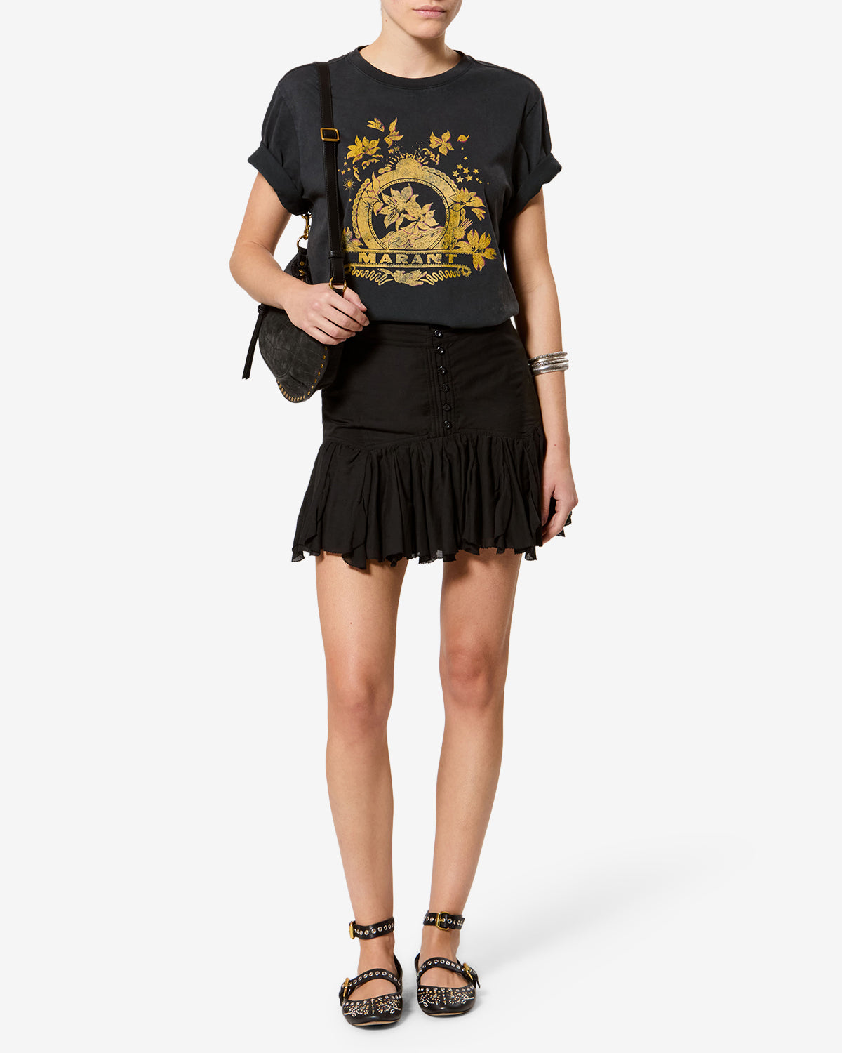Isabel Marant Daneen jupe coton noire évasée godets