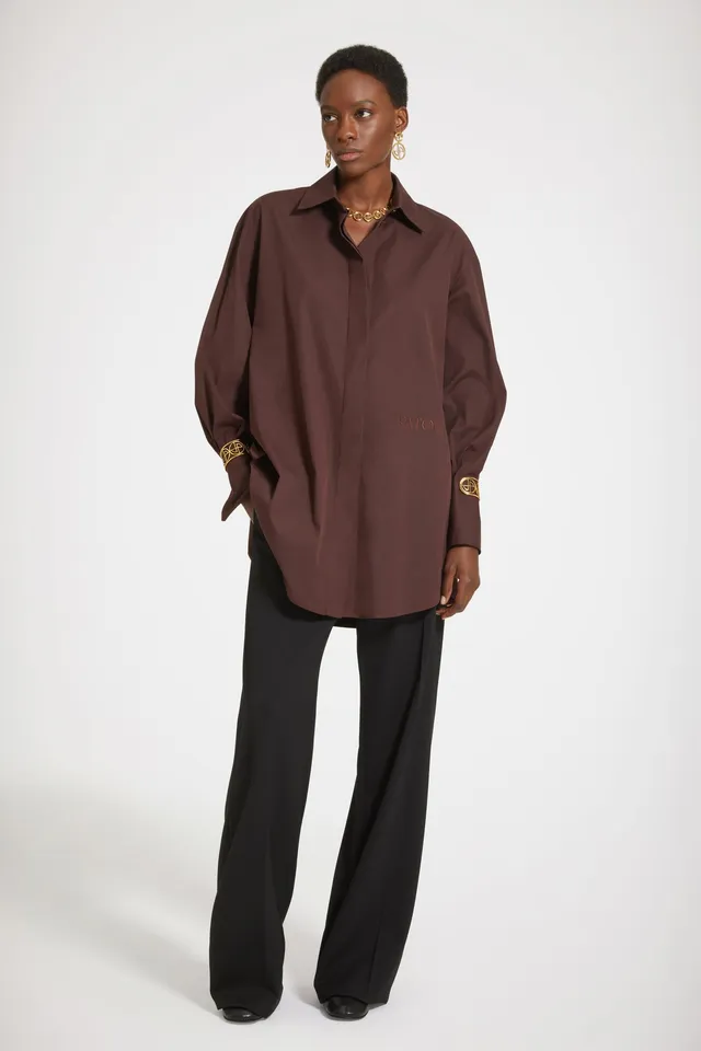 Patou DR086 mini robe chemise coton marron 34-44