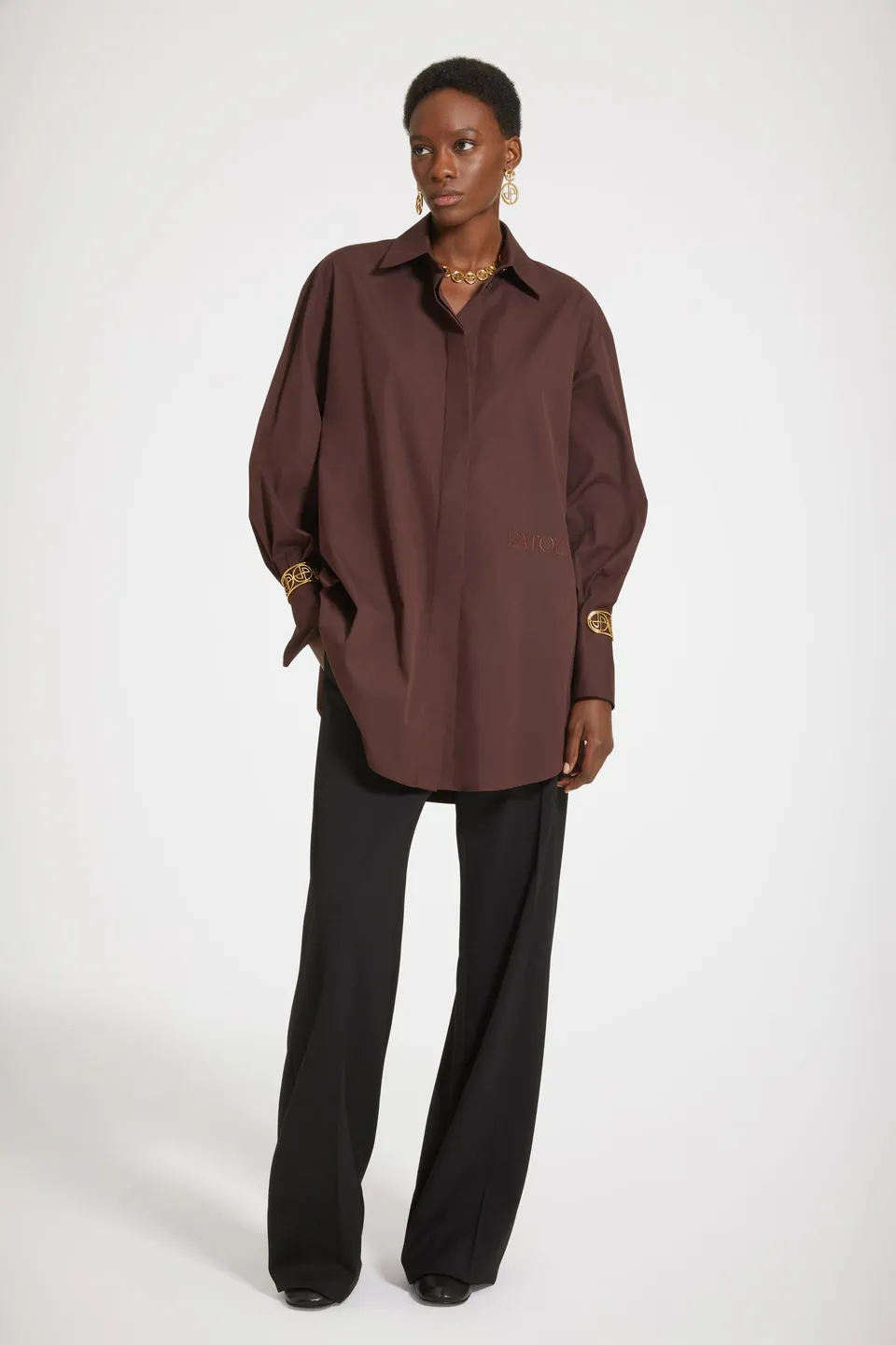 Patou DR086 mini robe chemise coton marron 34-44