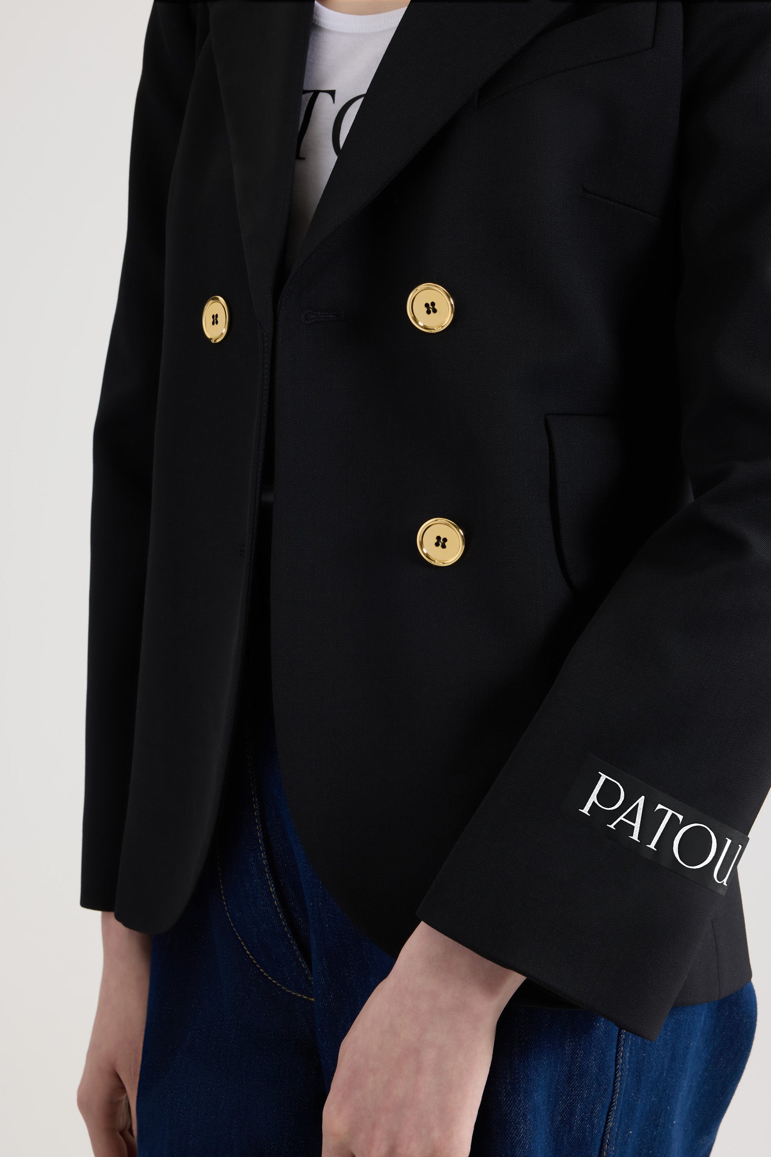 Patou H25JA0350103999B veste tailleur noire ceinture laine