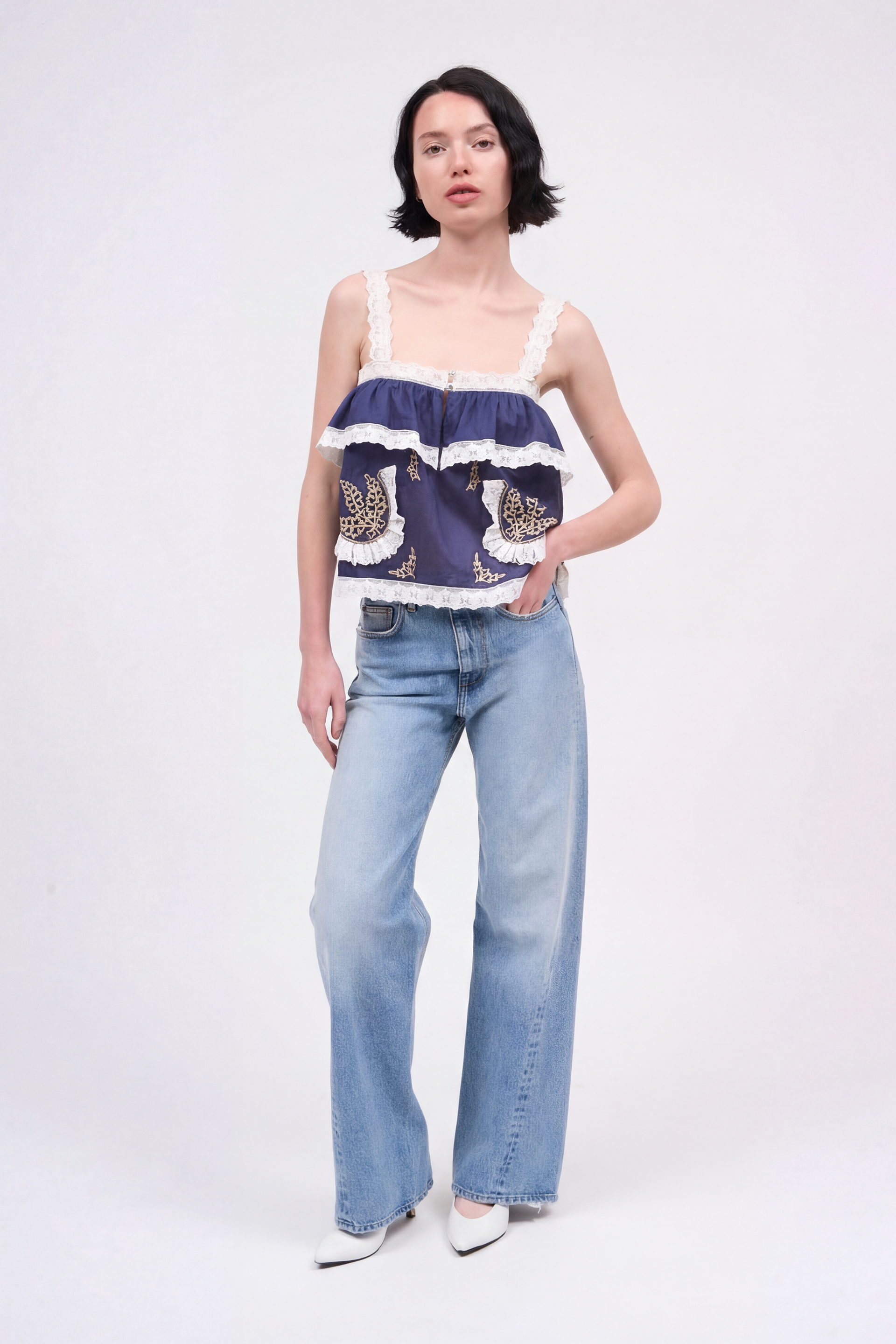 Paul & Joe Tylian top coton brodé mousseline volants