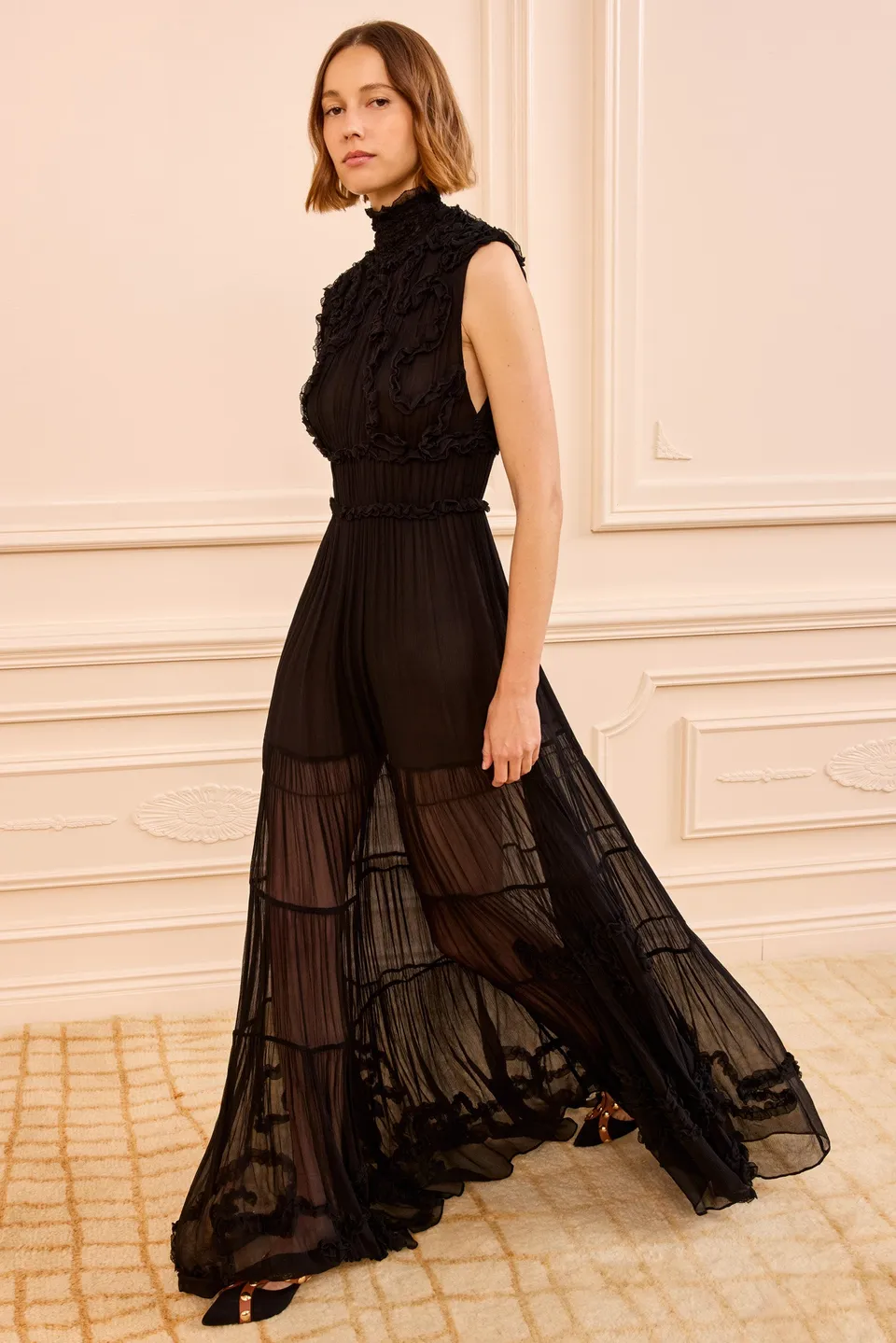 Ulla Johnson Verona Silk Smocked Gown robe longue noire