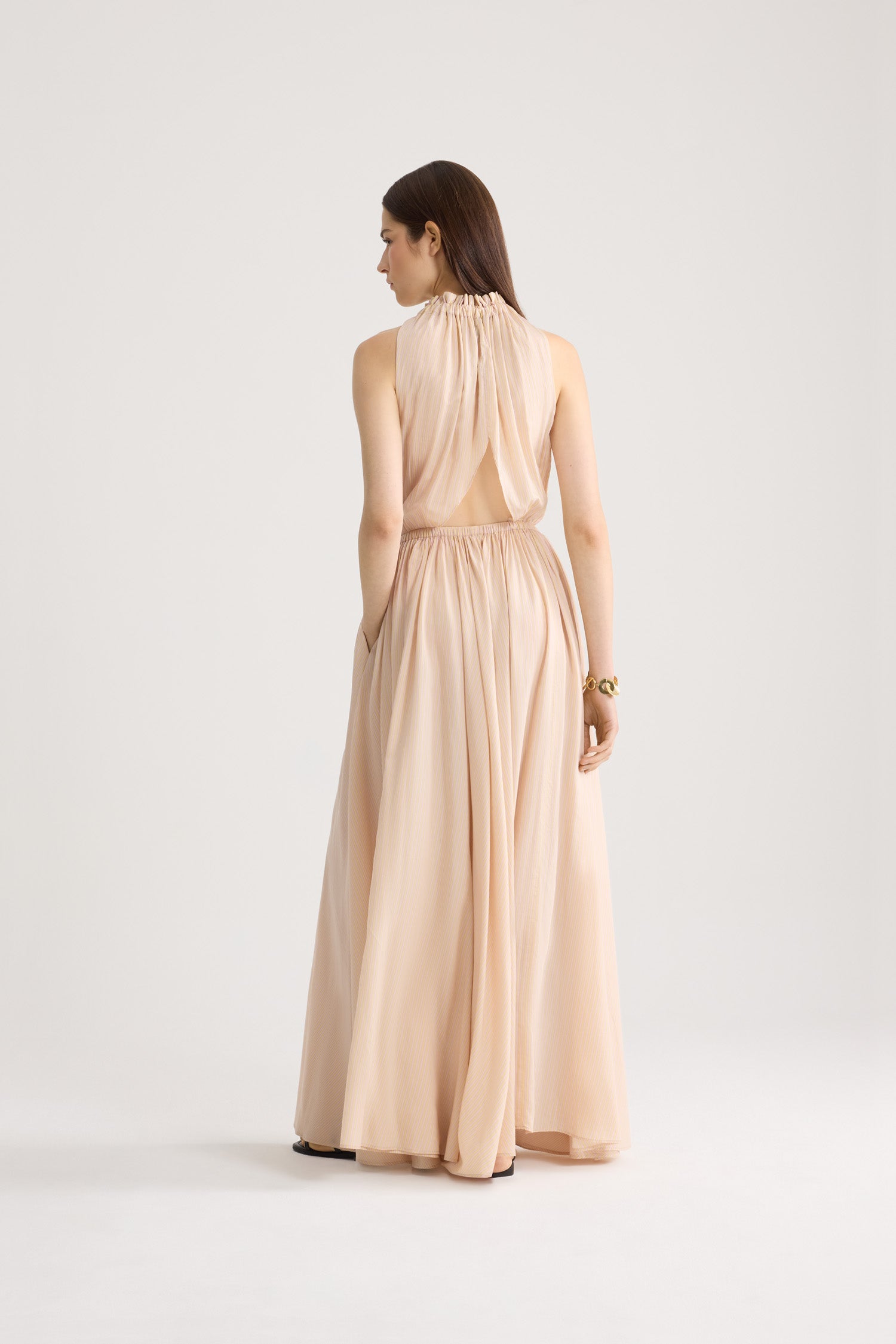Patou DR24802515971 robe longue voile rayée abricot