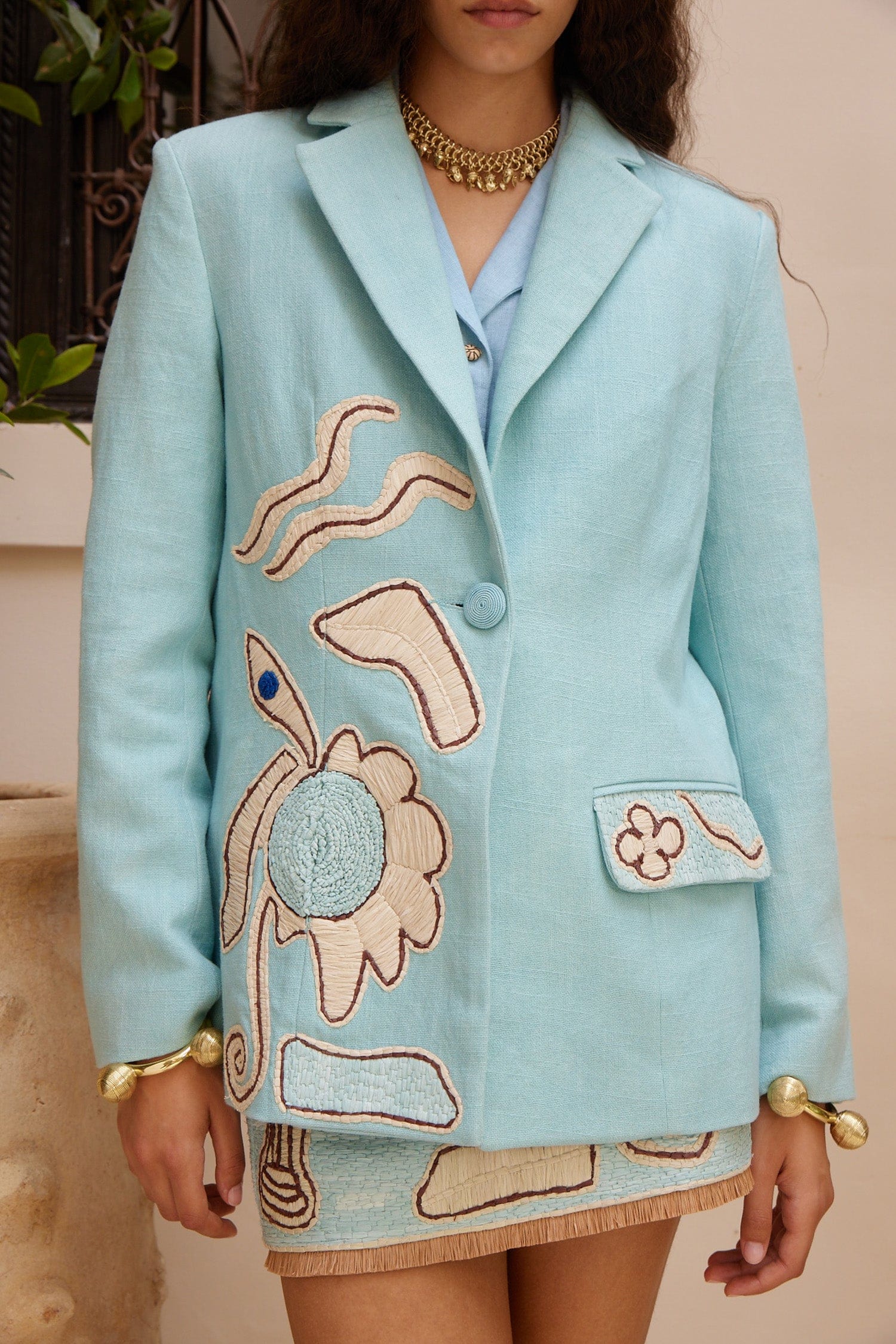Alemäis Azar Blazer blazer coton brodé raphia