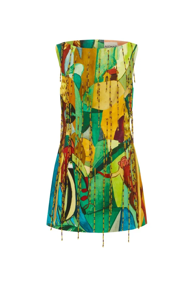 Alemäis Mokshini robe mini à franges imprimé jungle