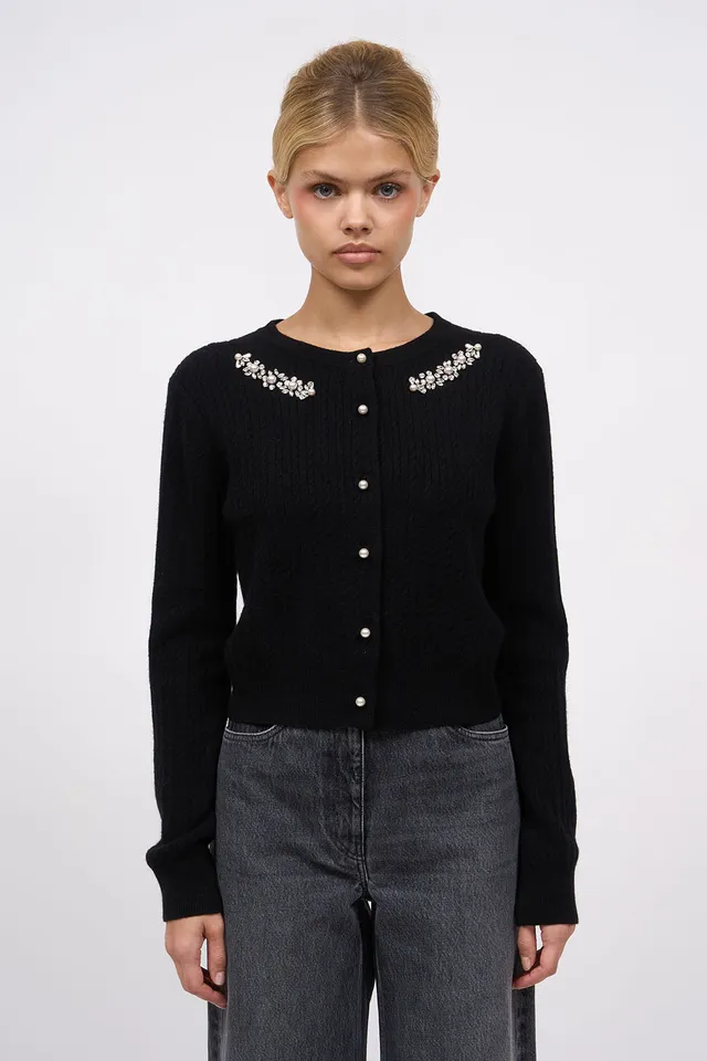 Paul & Joe Joyaux cardigan noir cachemire brodé main