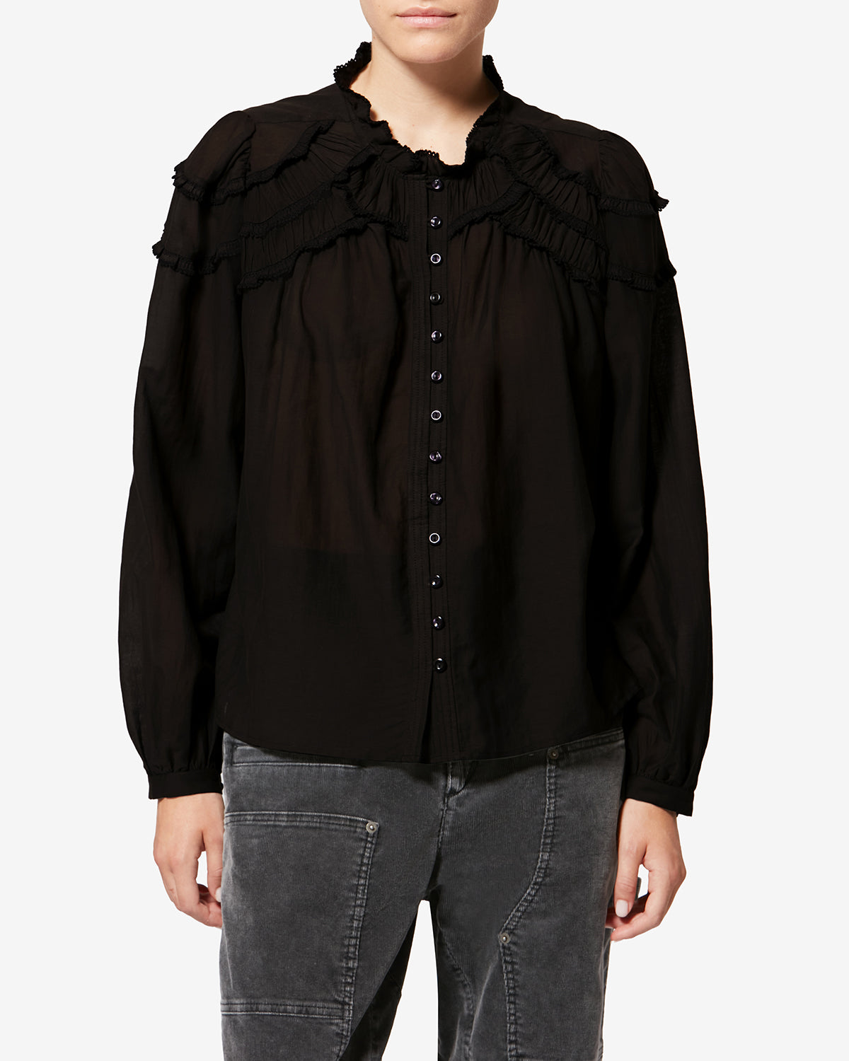 Isabel Marant Christa HT0681FB blouse noire coton froncée