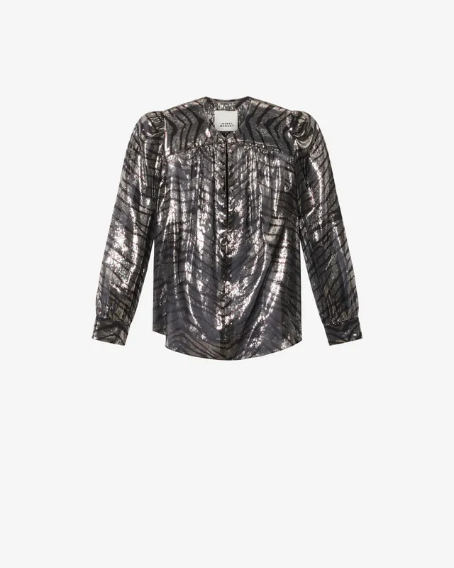 Isabel Marant Farali chemisier soie noir et argenté