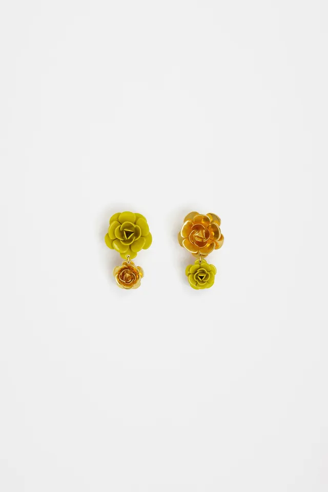 Patou JW088 boucles d'oreilles double fleurs absinthe TU laiton