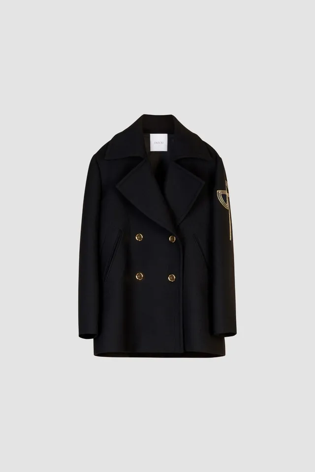 Patou CO001 caban laine Noir oversize double boutonnage