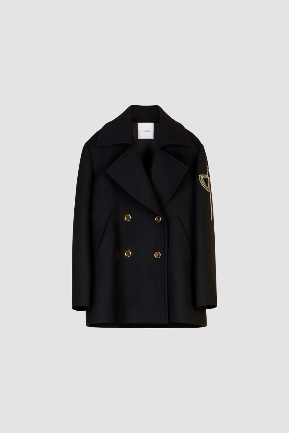 Patou CO001 caban laine Noir oversize double boutonnage