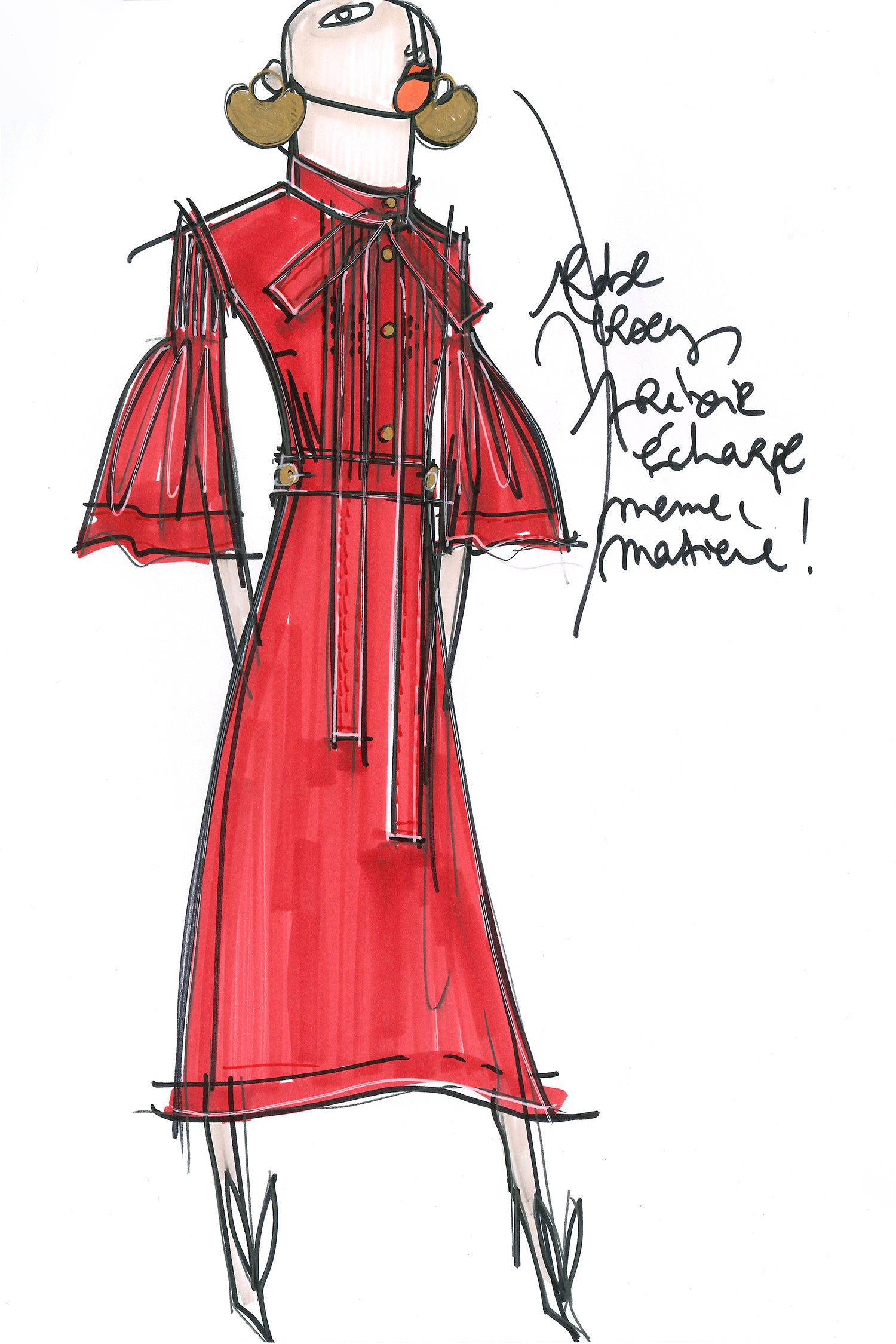 Patou DR055 robe midi rouge coquelicot jersey plissée