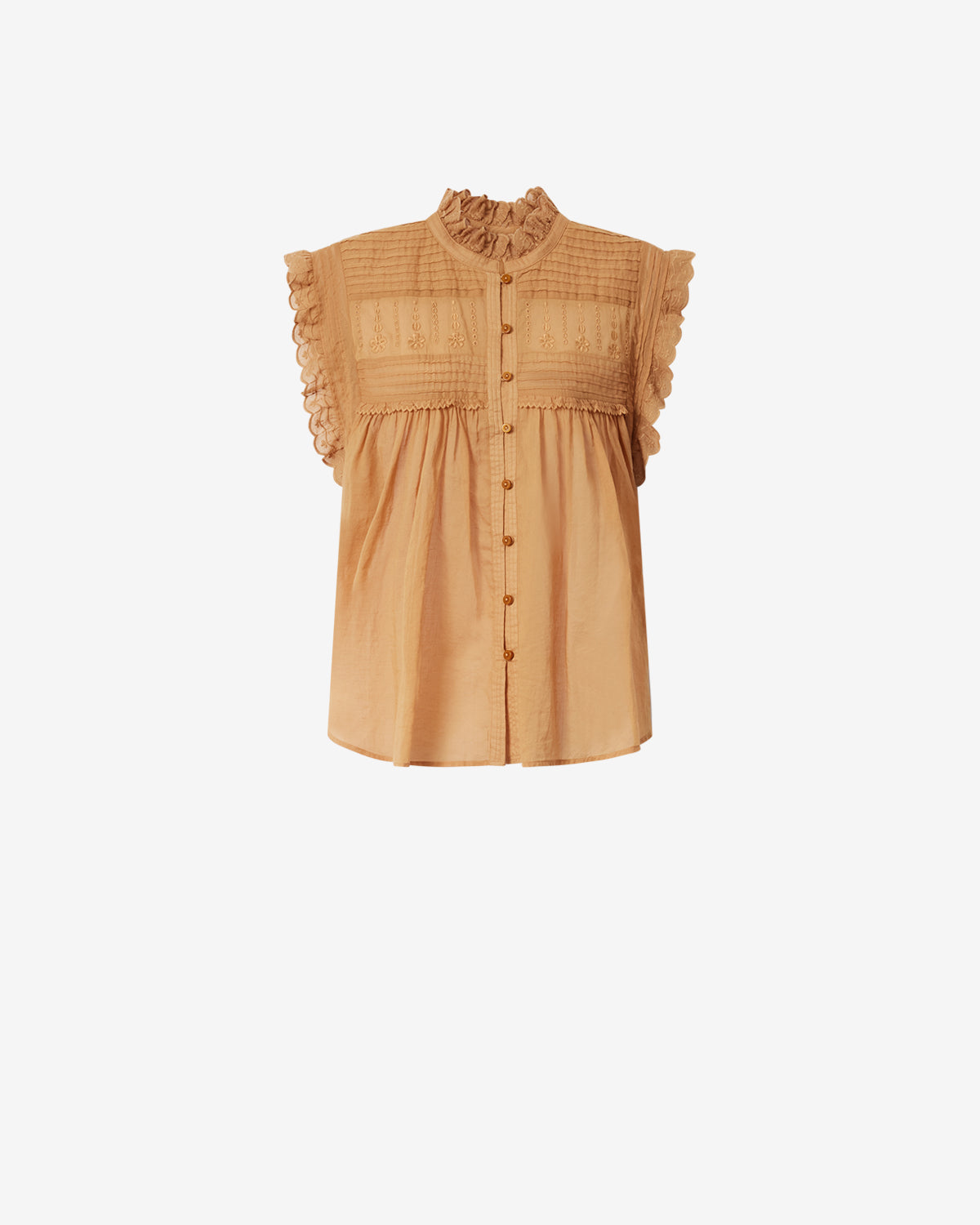 Isabel Marant Dersia top caramel voile coton brodé