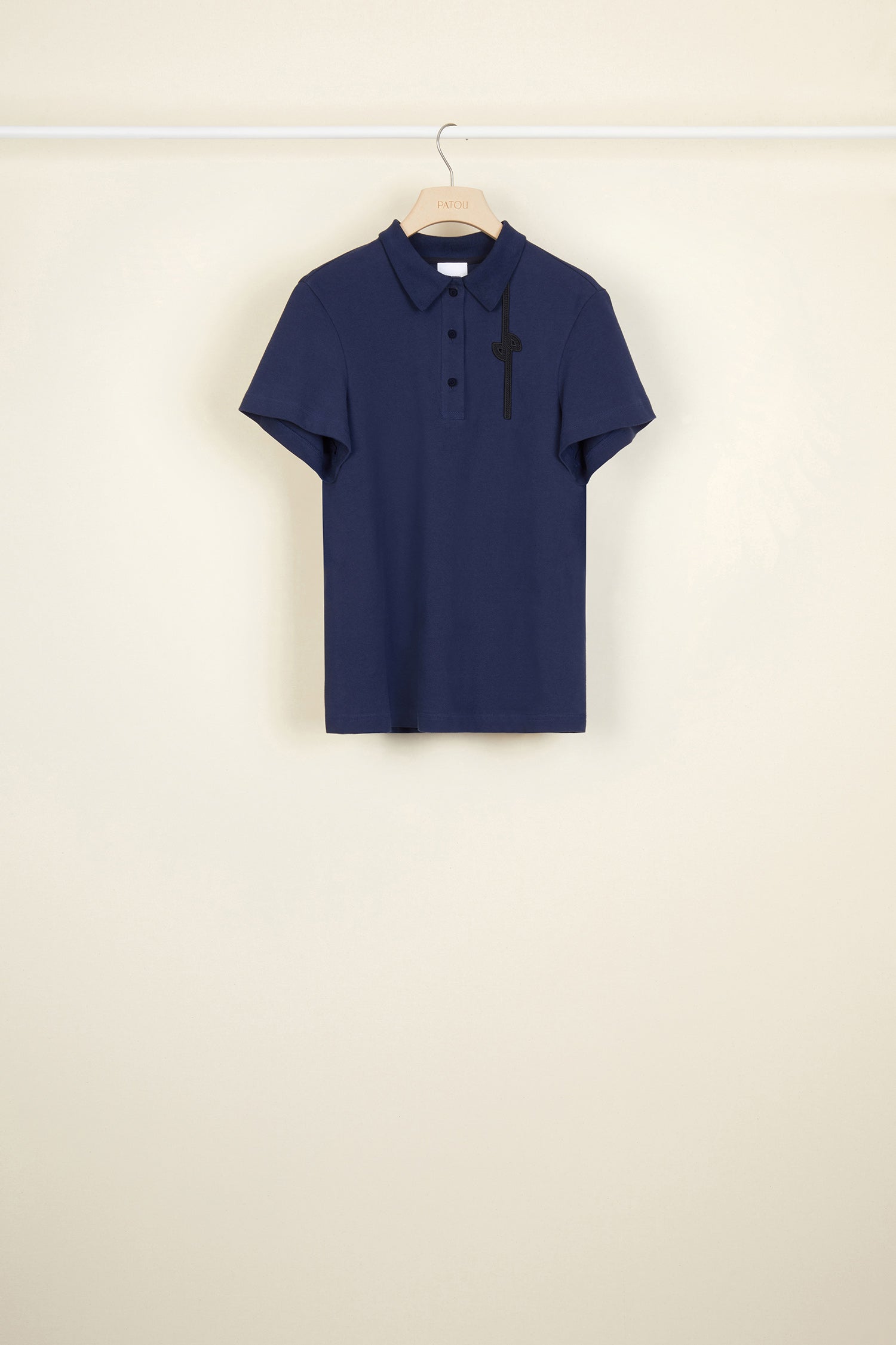 Patou JE003 polo coton marine logo noir col boutonné