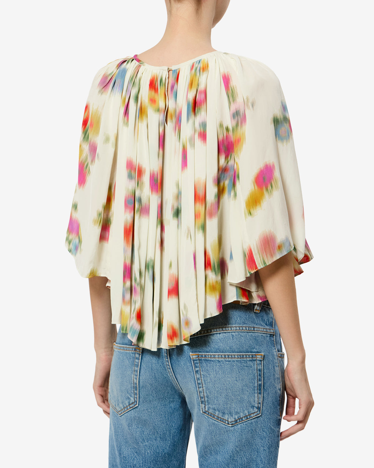 Isabel Marant Lara blouse imprime fleuri ecru manches courtes