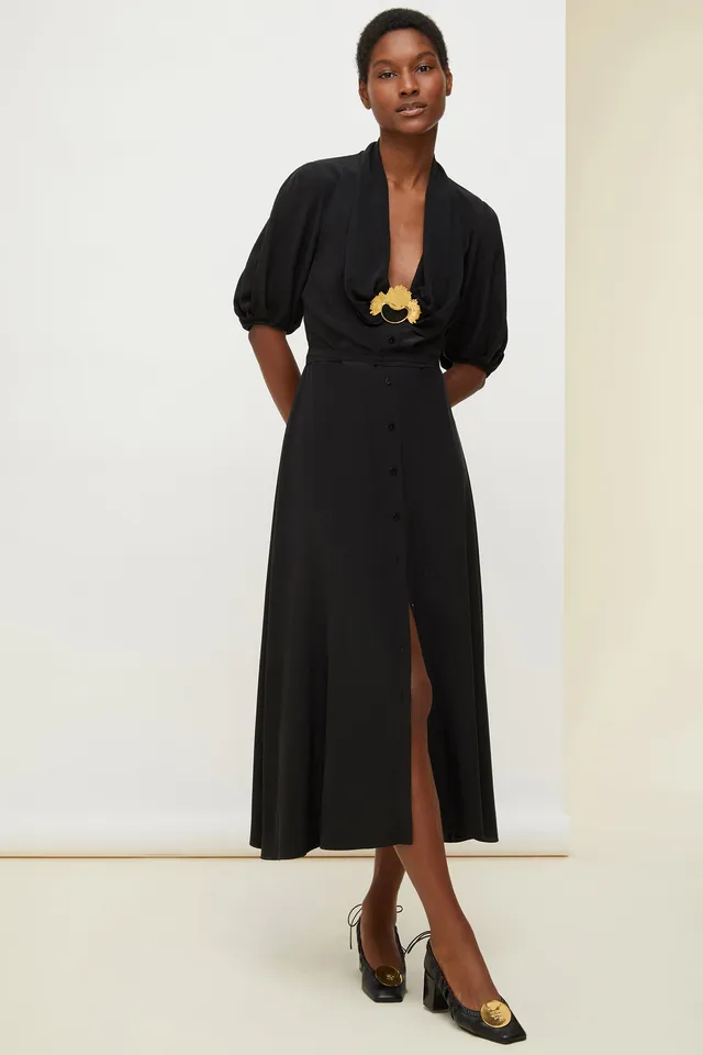 Patou DR035 robe chemise soie Noire 40 midi