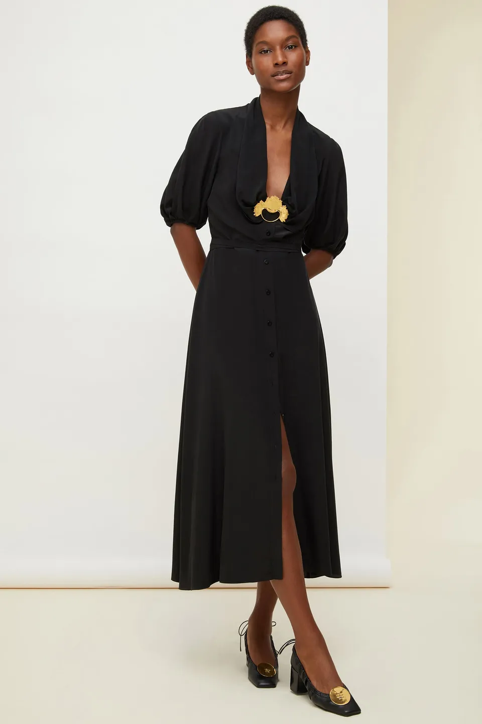 Patou DR035 robe chemise soie Noire 40 midi