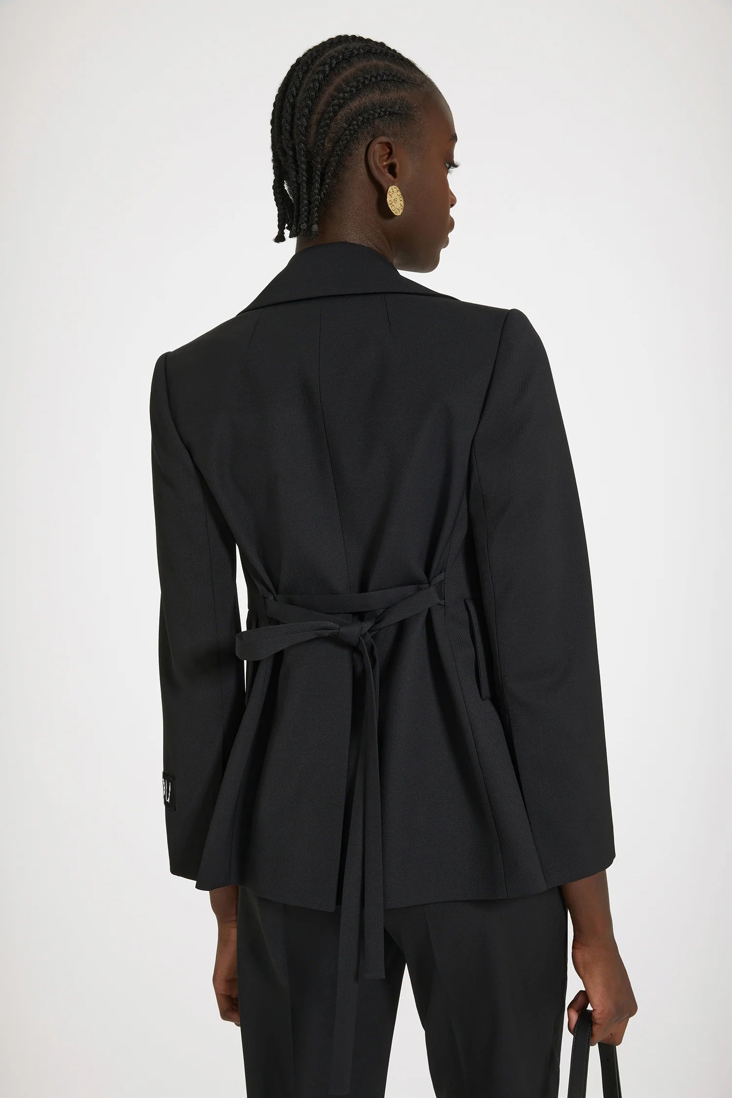 Patou JA035 veste tailleur laine noire ceinture