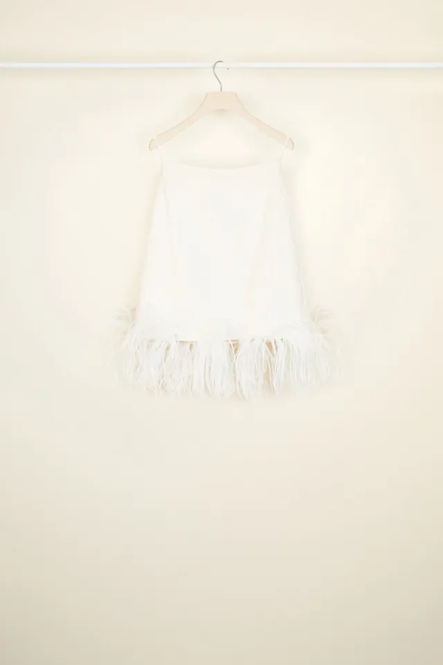 Patou SK012 minijupe tweed coton Sand plumes