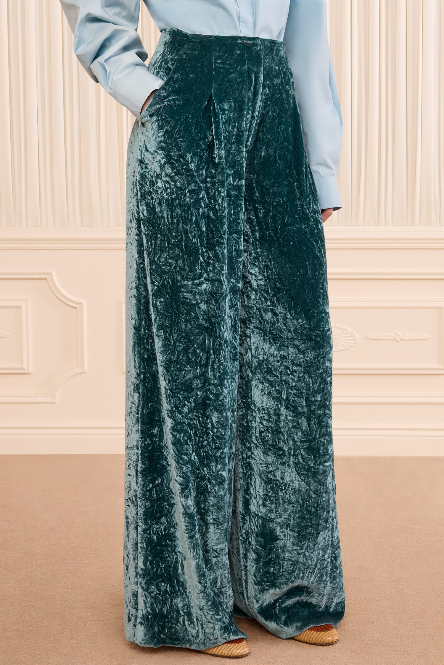 Ulla Johnson Elan Pantalon Velours Jadeite Jambe Large
