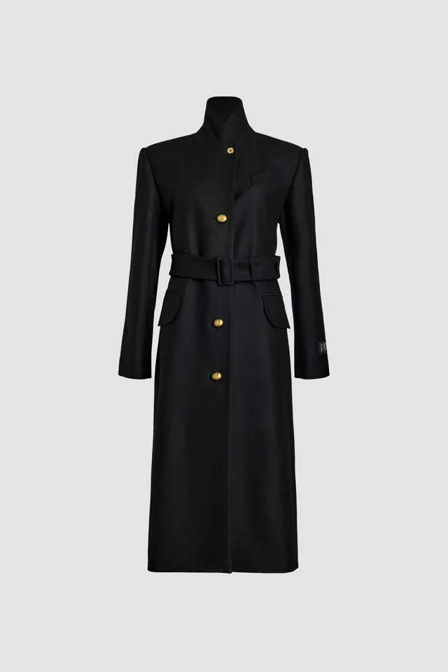 Patou H24CO024 manteau laine noir long ceinture 34-44