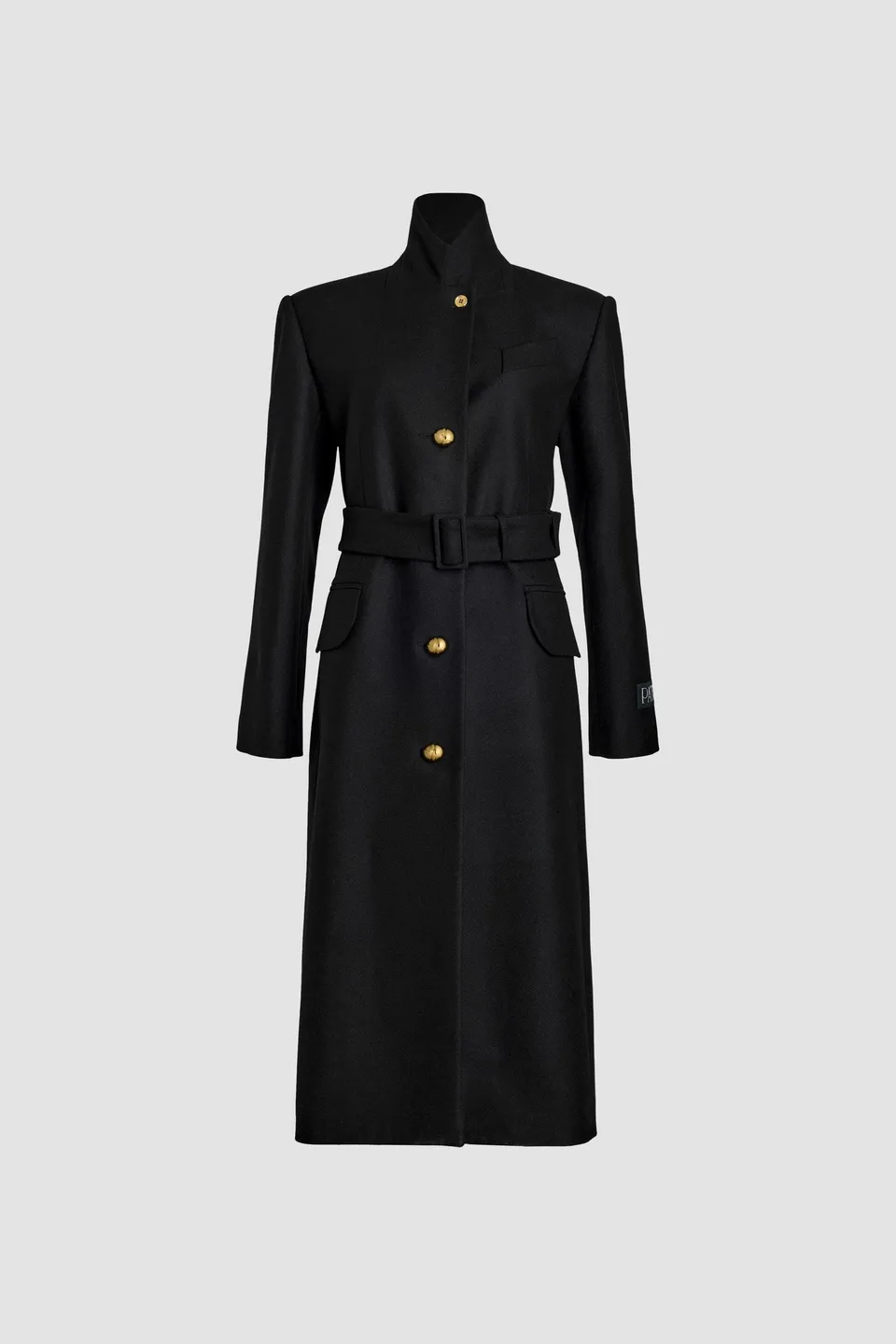 Patou H24CO024 manteau laine noir long ceinture 34-44