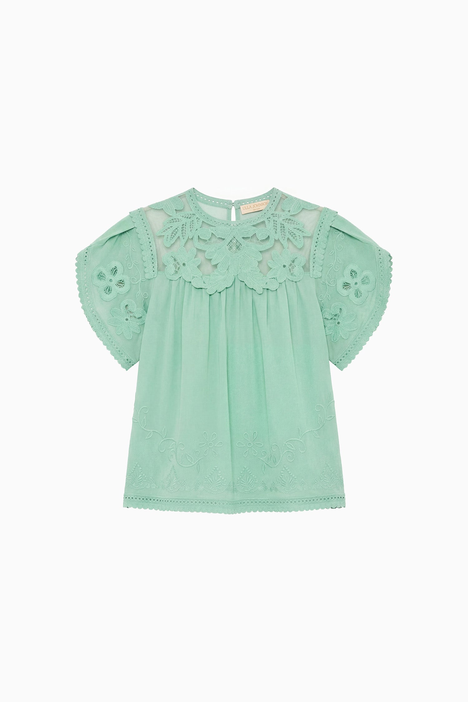 Ulla Johnson Alma Silk Top top soie vert dentelle