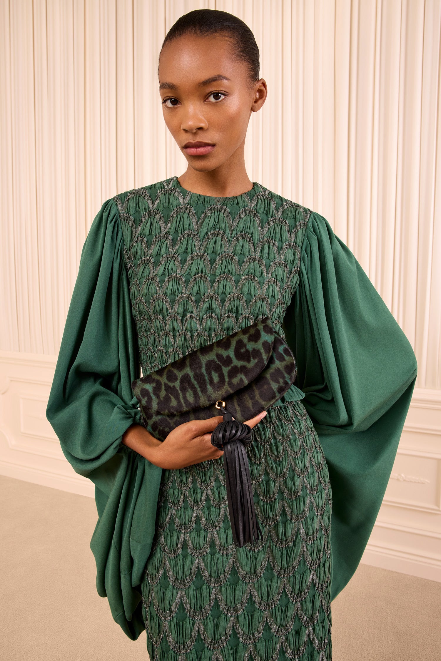 Ulla Johnson Paloma sac cuir Emerald Leopard pompons
