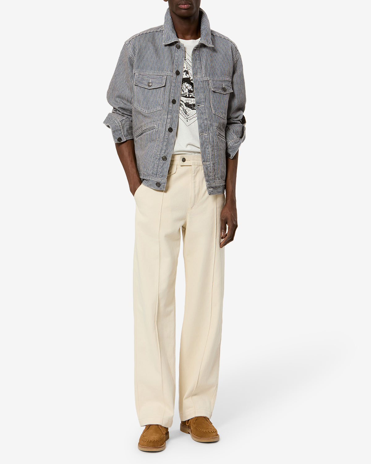 Isabel Marant Jango veste denim rayé bleu-blanc droite
