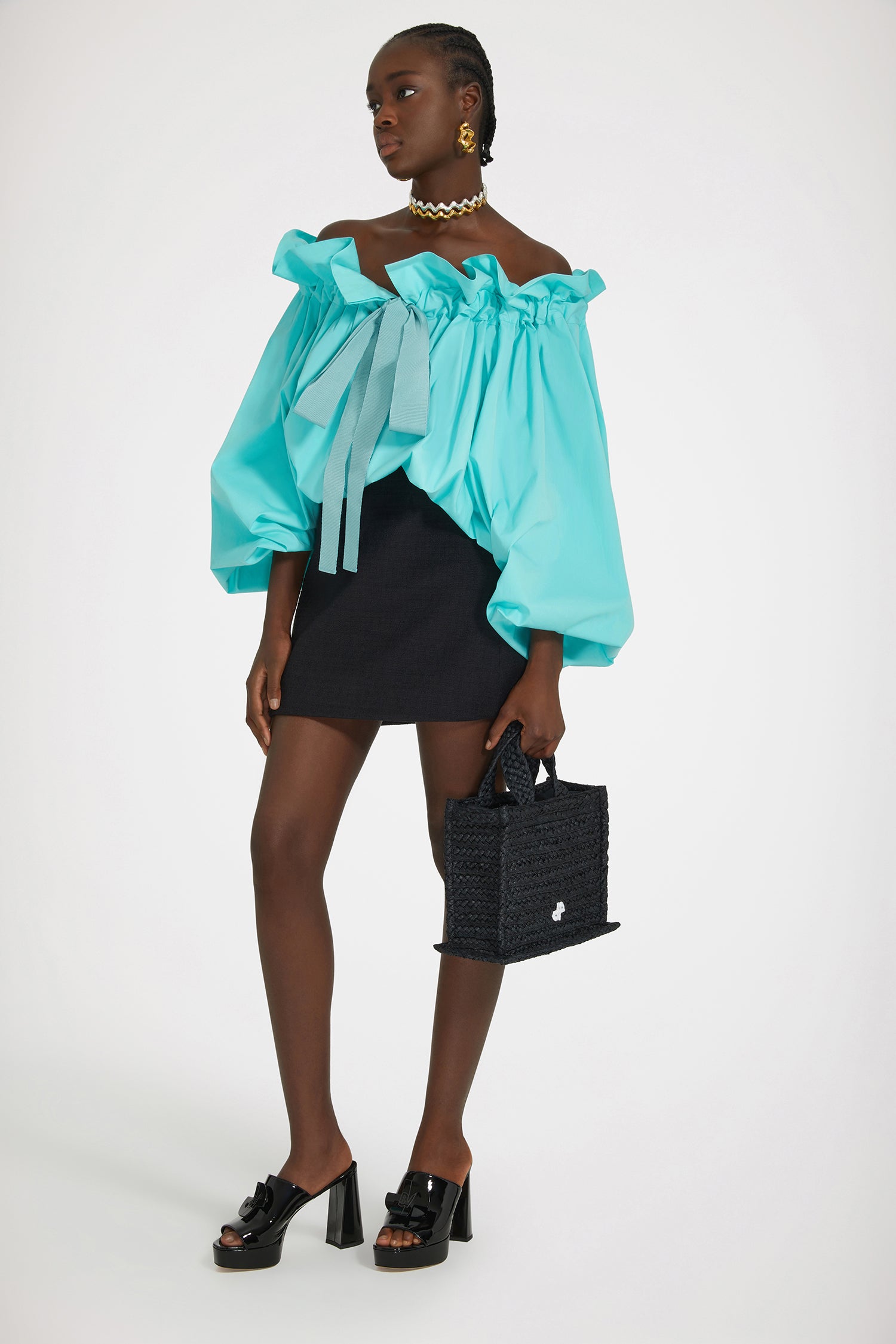 Patou TO017 top coton vert menthe col cordon