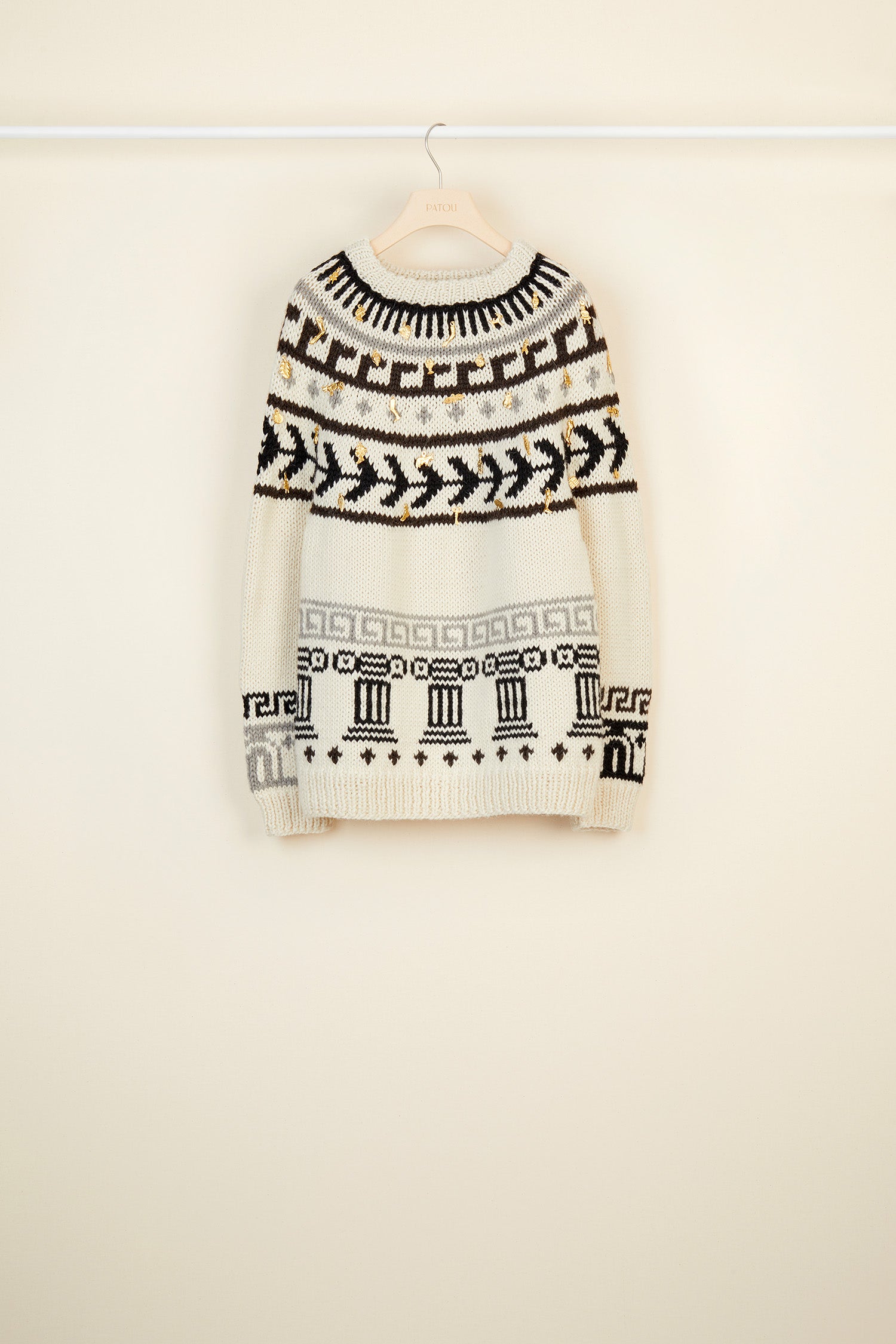 Patou KN010 pull jacquard laine alpaga écru Ex Voto