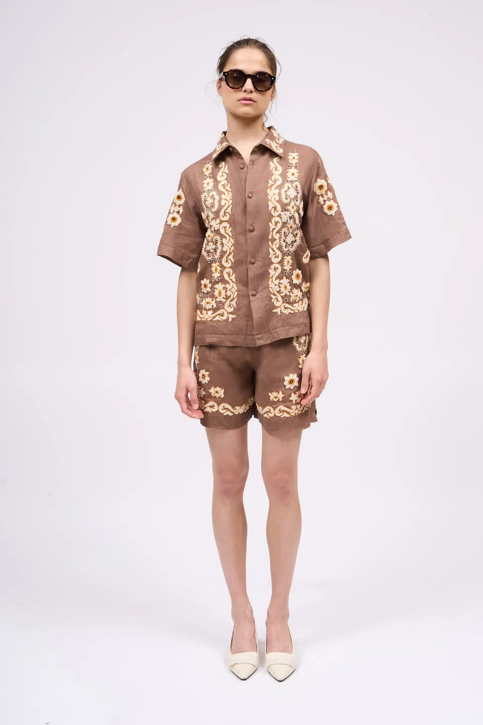 Paul & Joe Tailoring short Caribou ramie brodé main