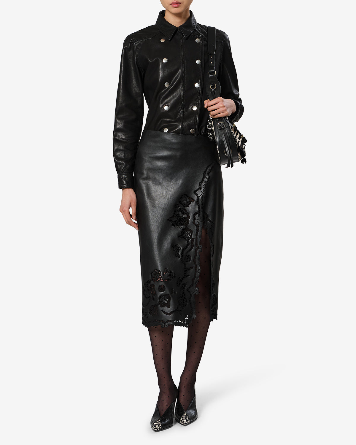 Isabel Marant Valdy chemise cuir noir agneau