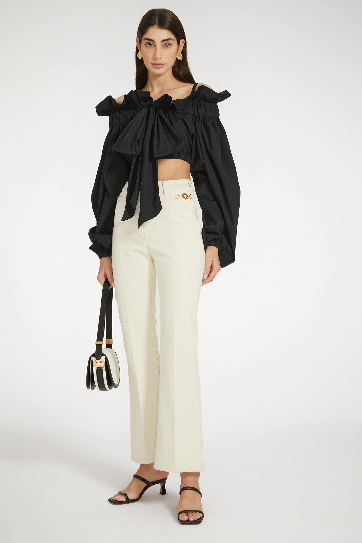 Patou TO043 top cropped noir coton à nouer