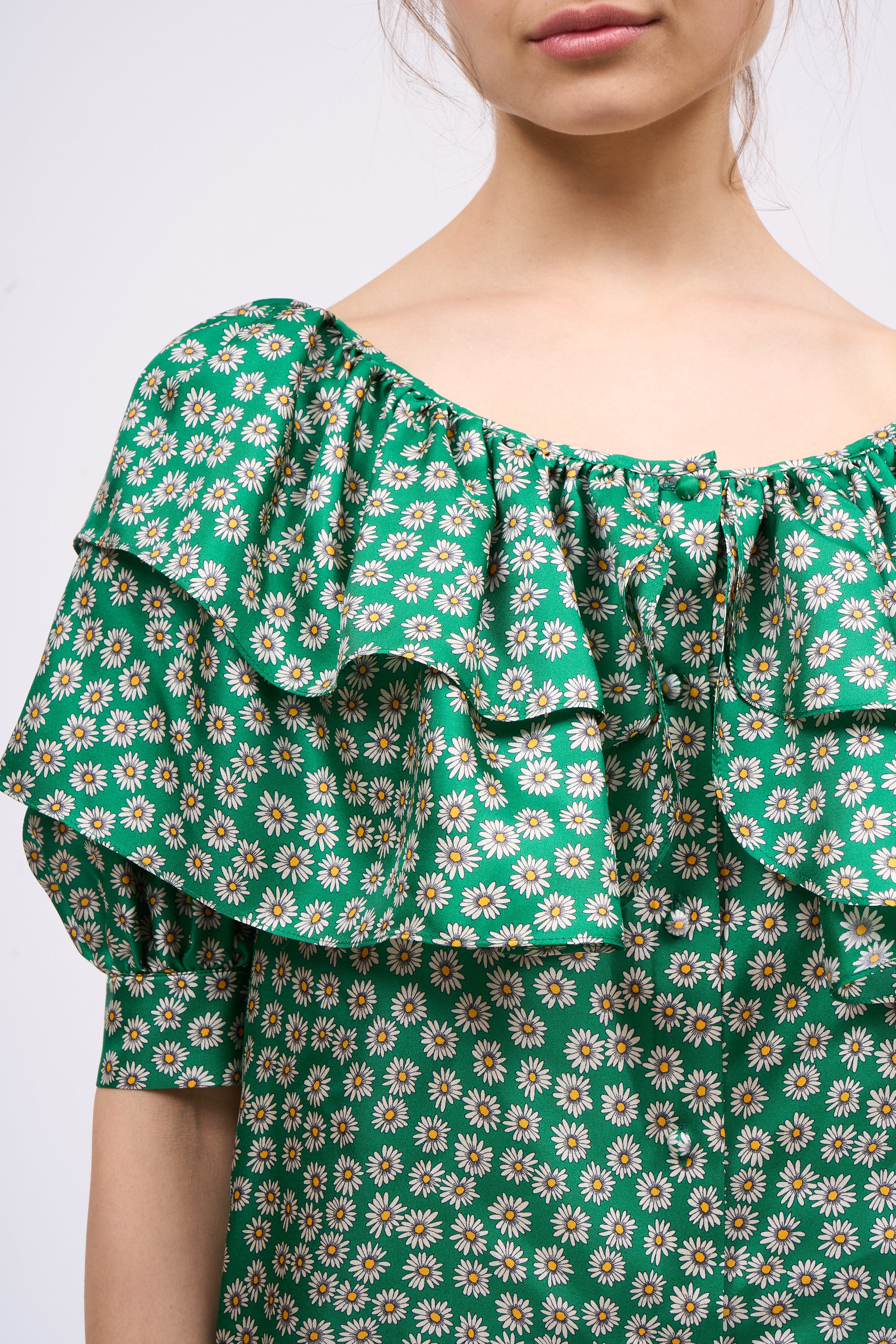 Paul & Joe Daniello blouse soie imprimé marguerite vert