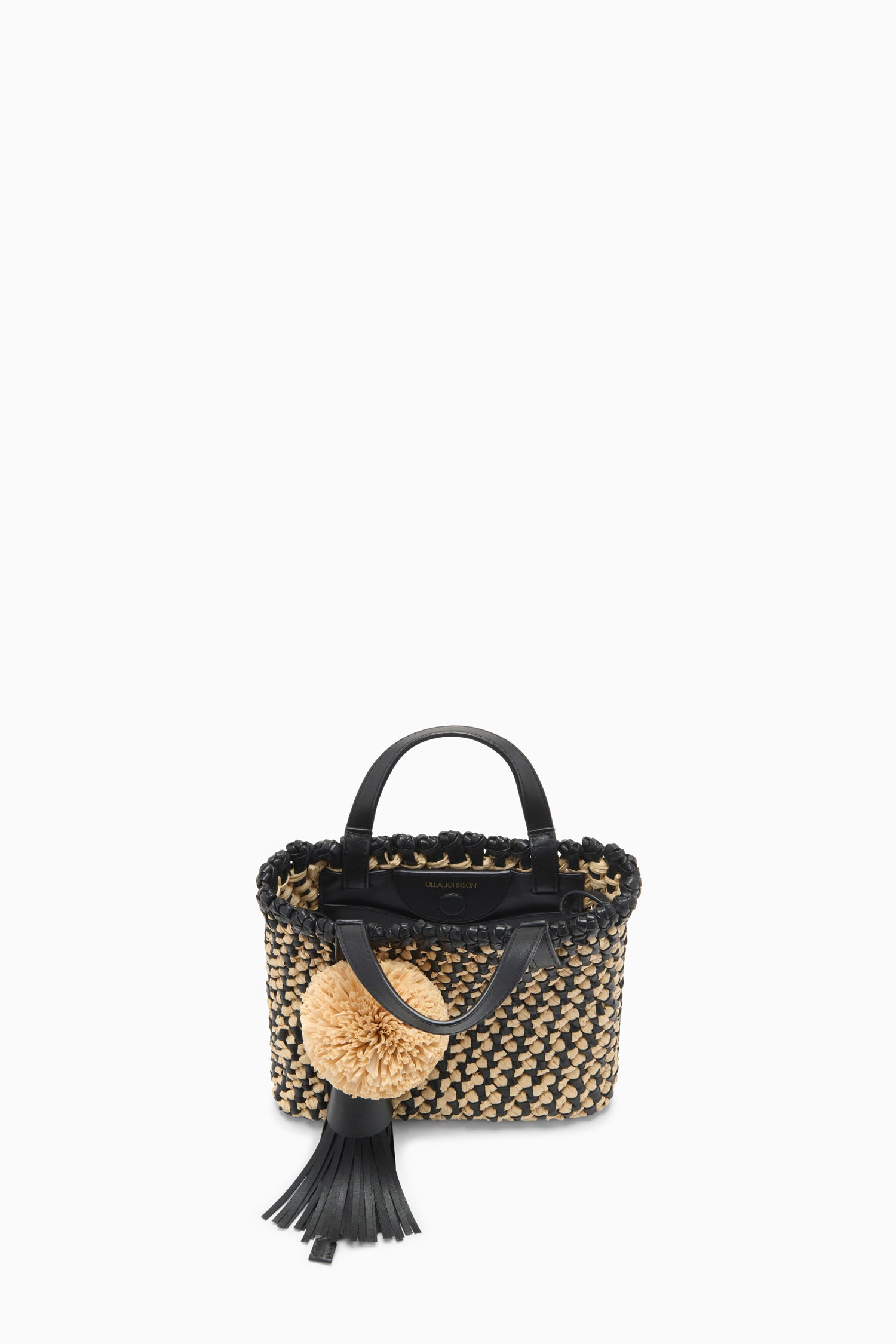 Ulla Johnson Raffia Mini Crossbody sac Noir Natural raphia cuir