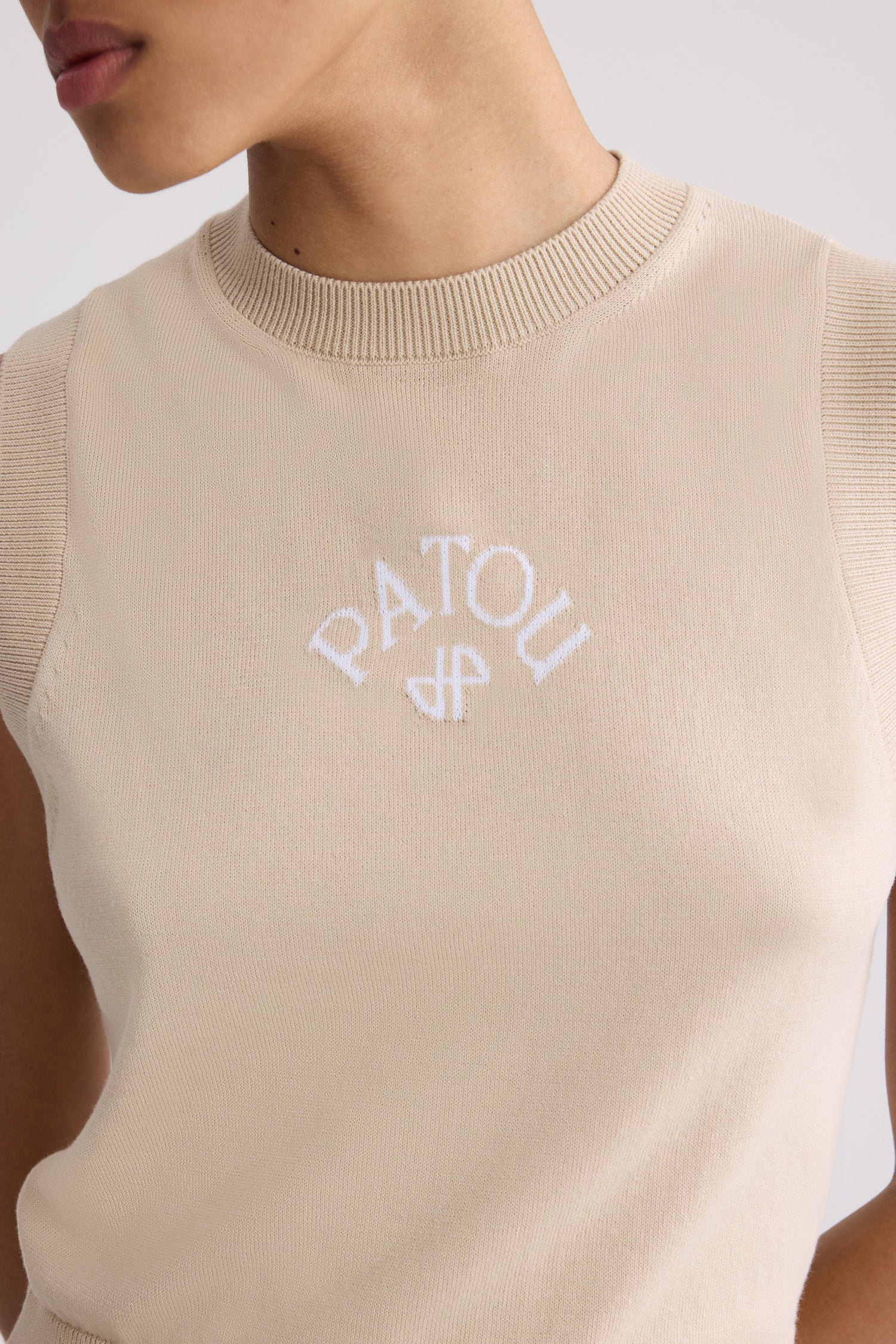 Patou Cotton Sleeveless Knitted Top tricot beige coton XS-XL