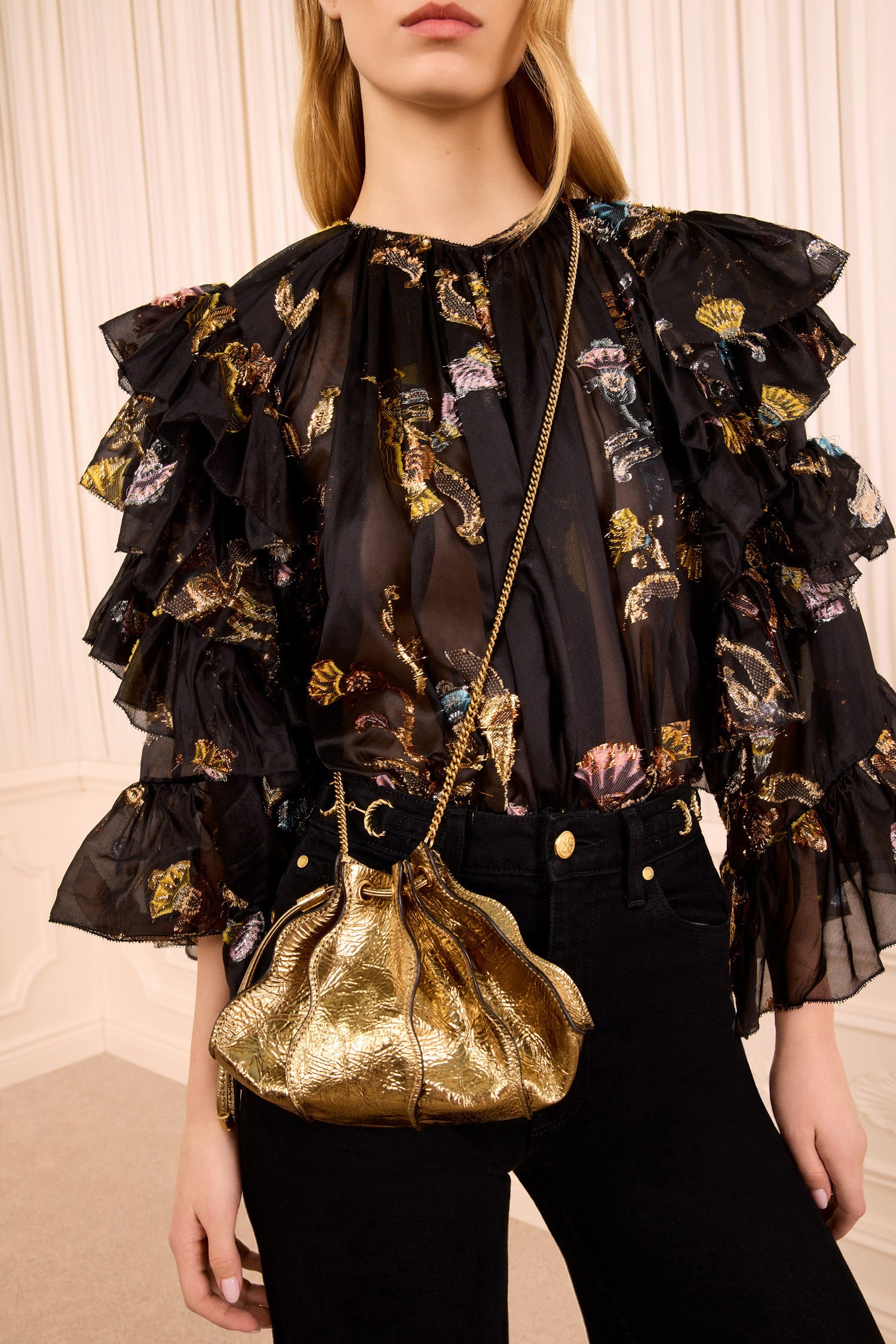 Ulla Johnson Adria Sac doré cuir agneau chaîne