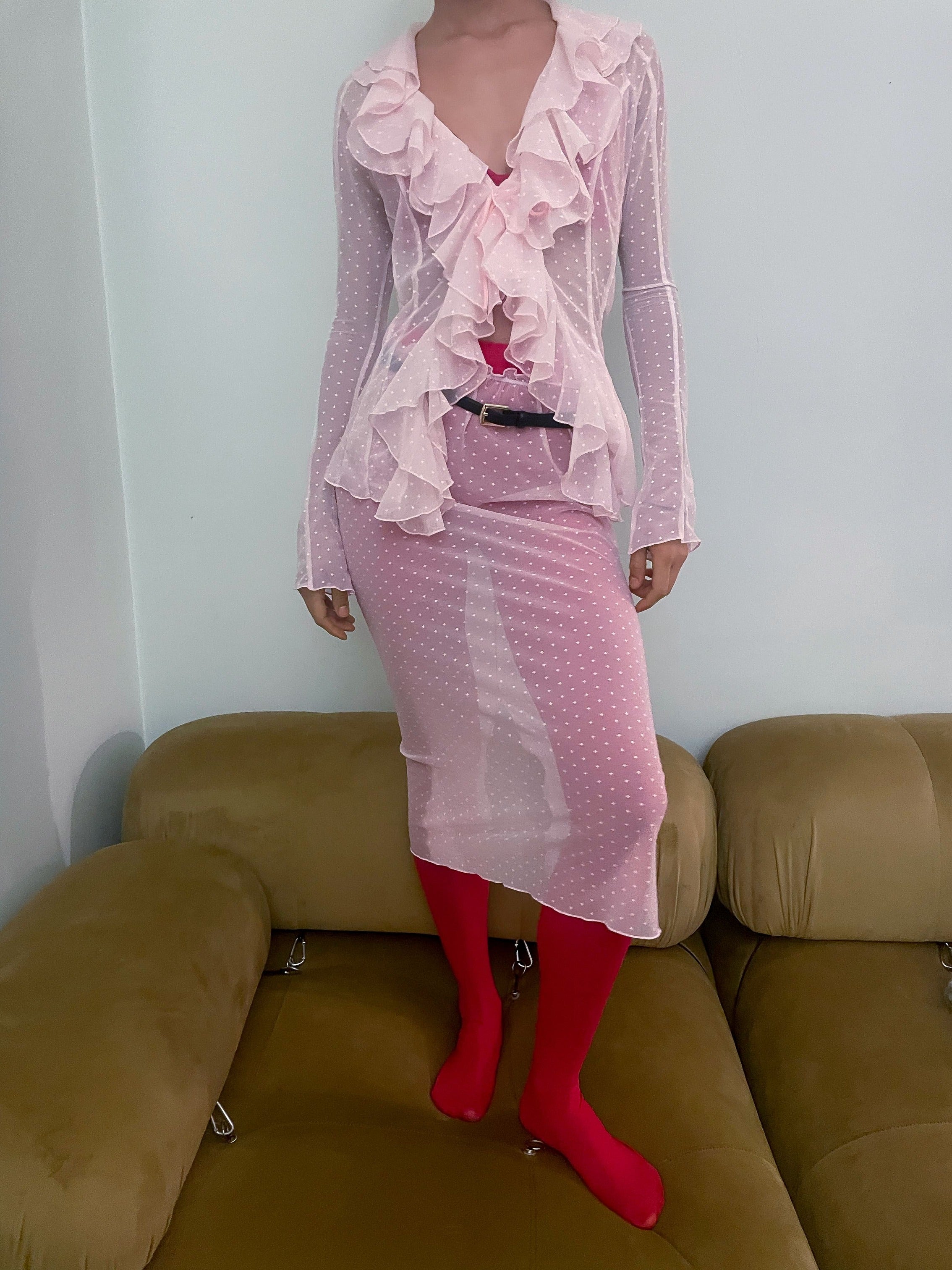 Ester Manas Bolero pois rose mesh à volants