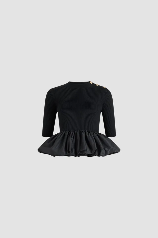 Patou KN273 pull laine noir volant faille