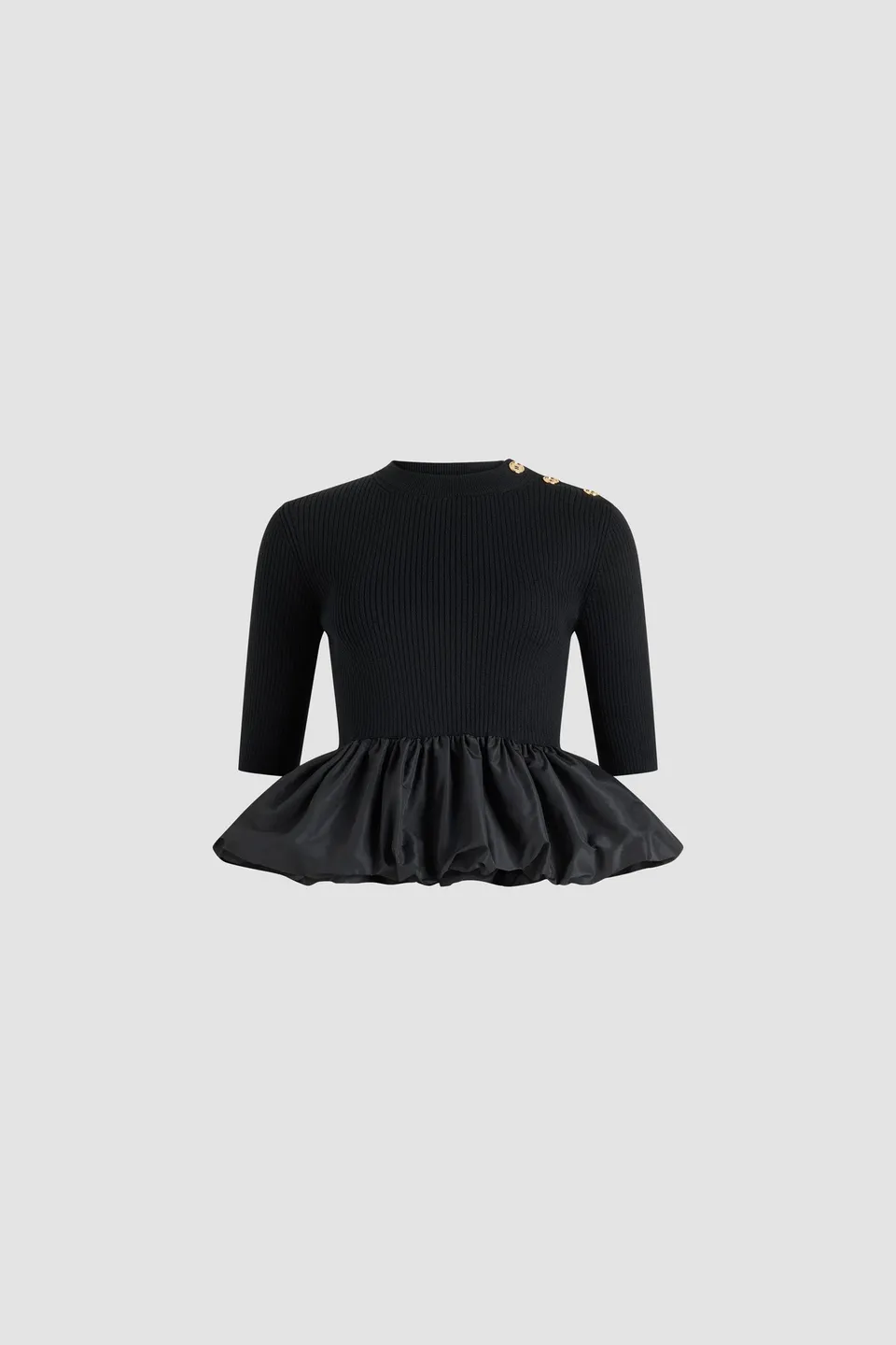 Patou KN273 pull laine noir volant faille