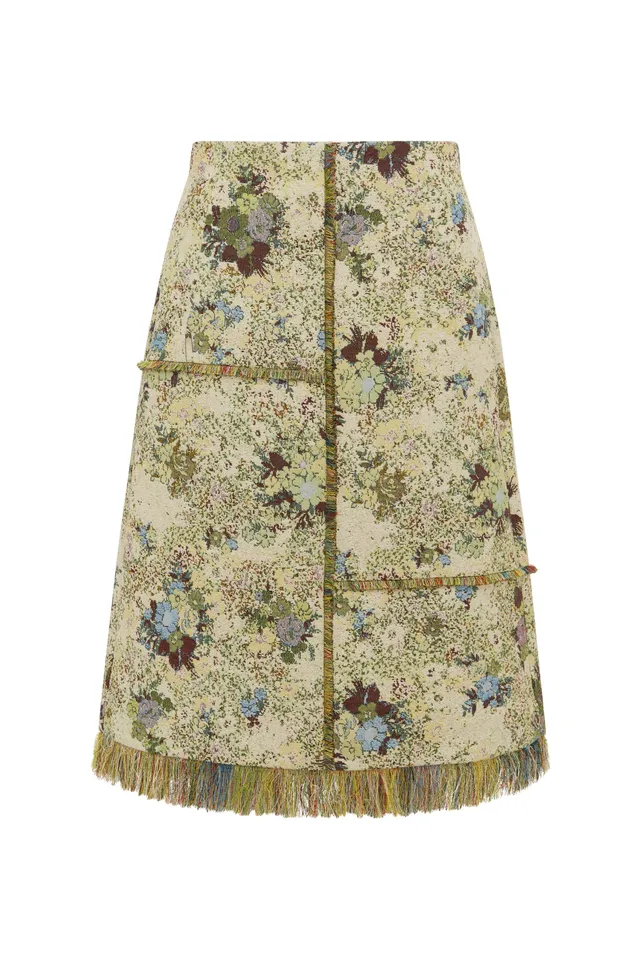 Alemäis Whitney Skirt jupe midi jacquard à franges