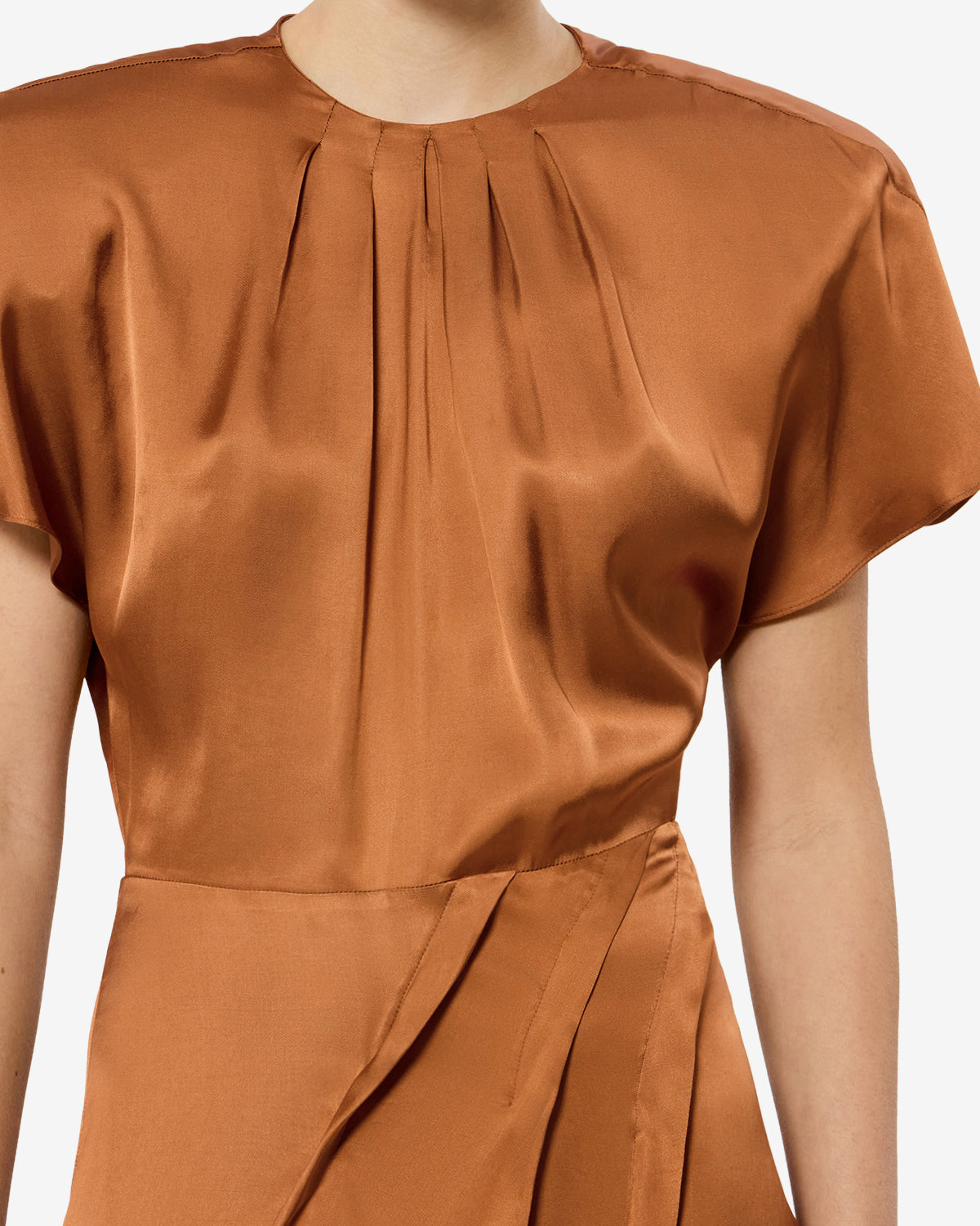 Isabel Marant Namsha robe midi satin caramel taille marquée