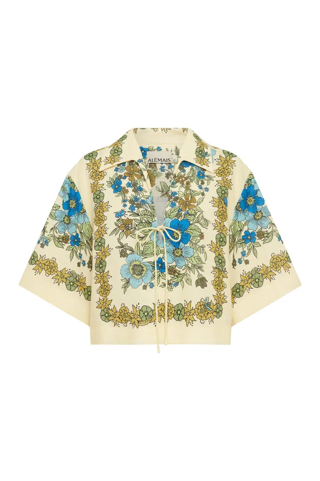 Alemaïs Sophia top cropped en lin floral